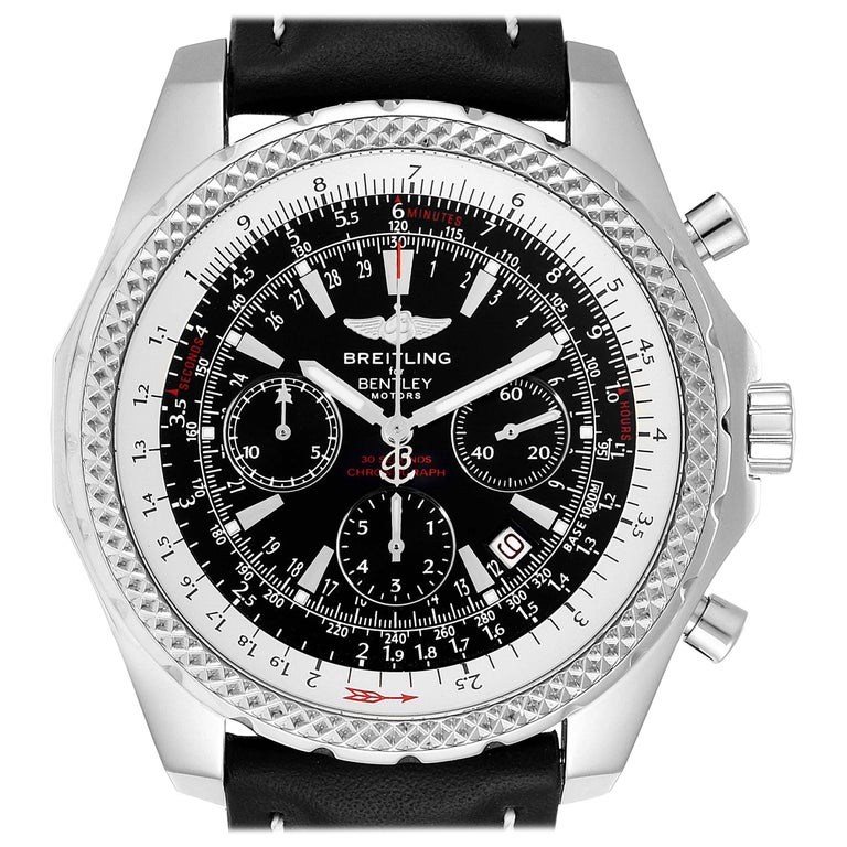Breitling Bentley Black Dial Chronograph Steel Men's Watch A25362 For