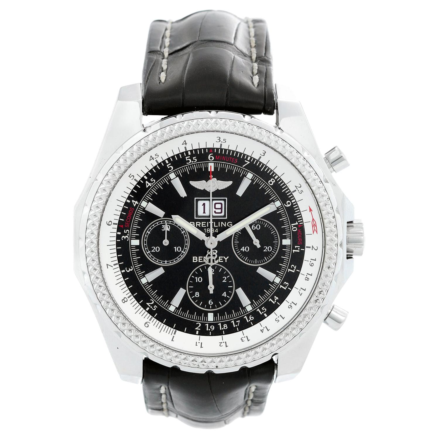 Breitling Bentley Chronograph Men's Steel Watch Black Dial A44362