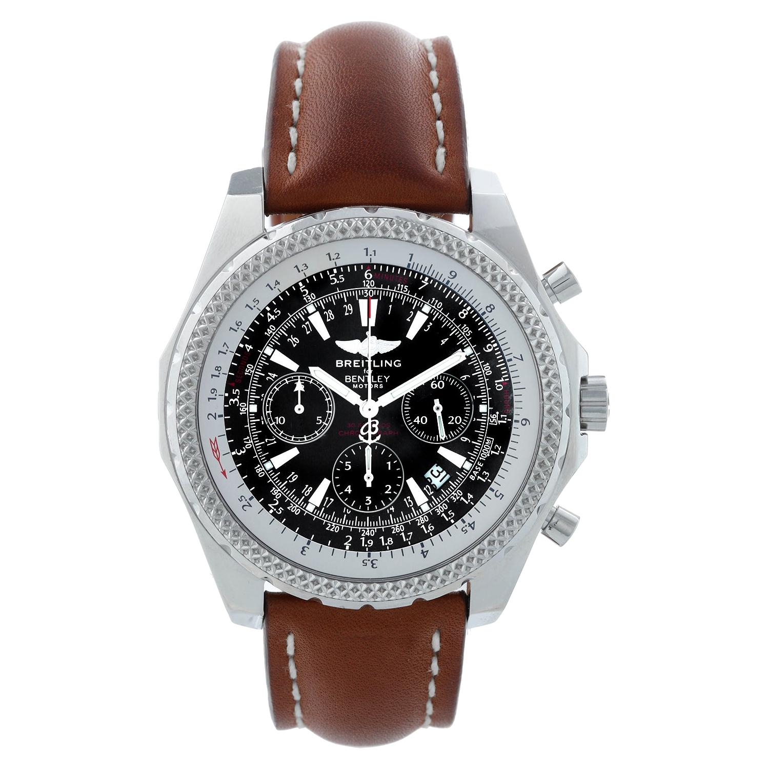 Breitling Bentley Chronograph Men's Steel Watch Black Dial