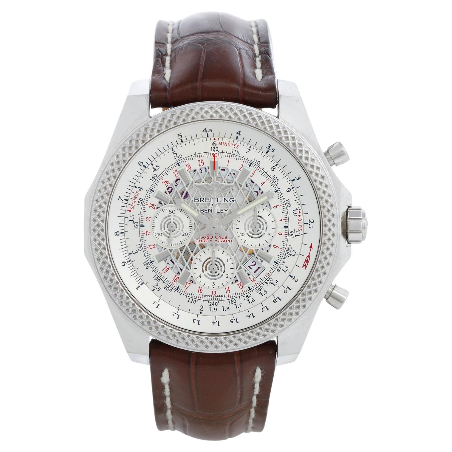 Breitling Bentley Chronograph Men's Steel Watch Silver Dial AB0611 For Sale