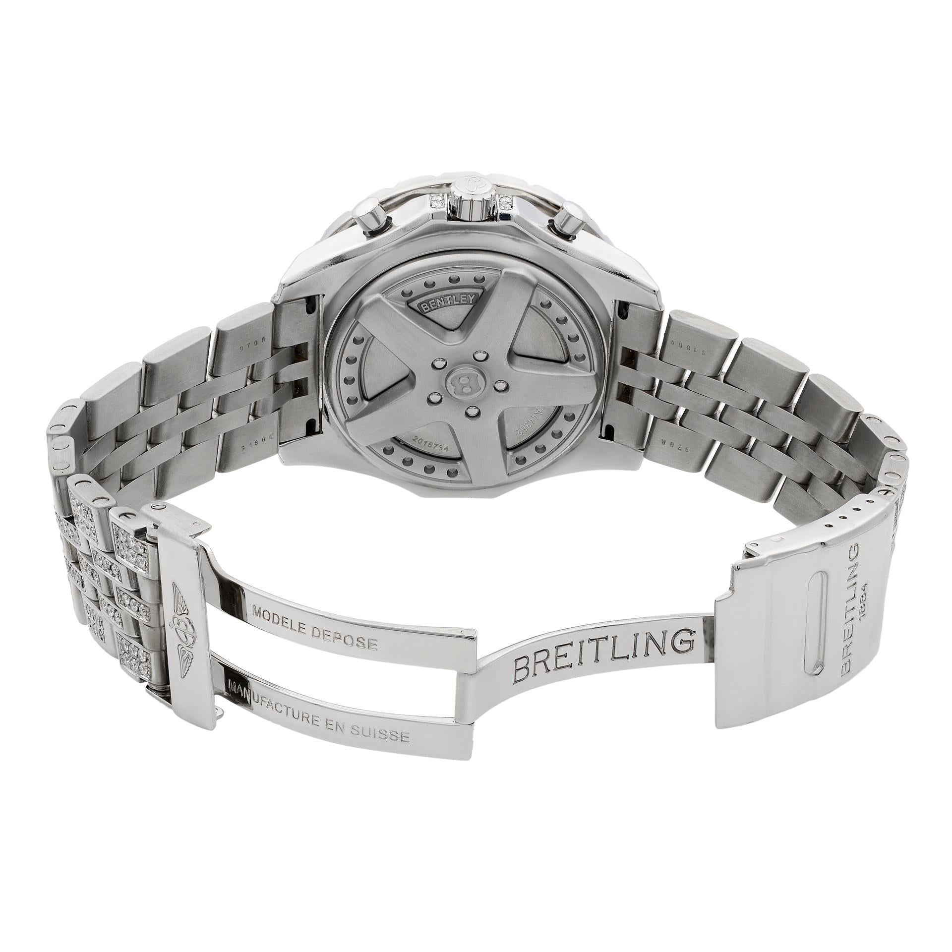 Modern Breitling Bentley Chronograph Steel Diamonds Chocolate Dial Men's Watch A44362