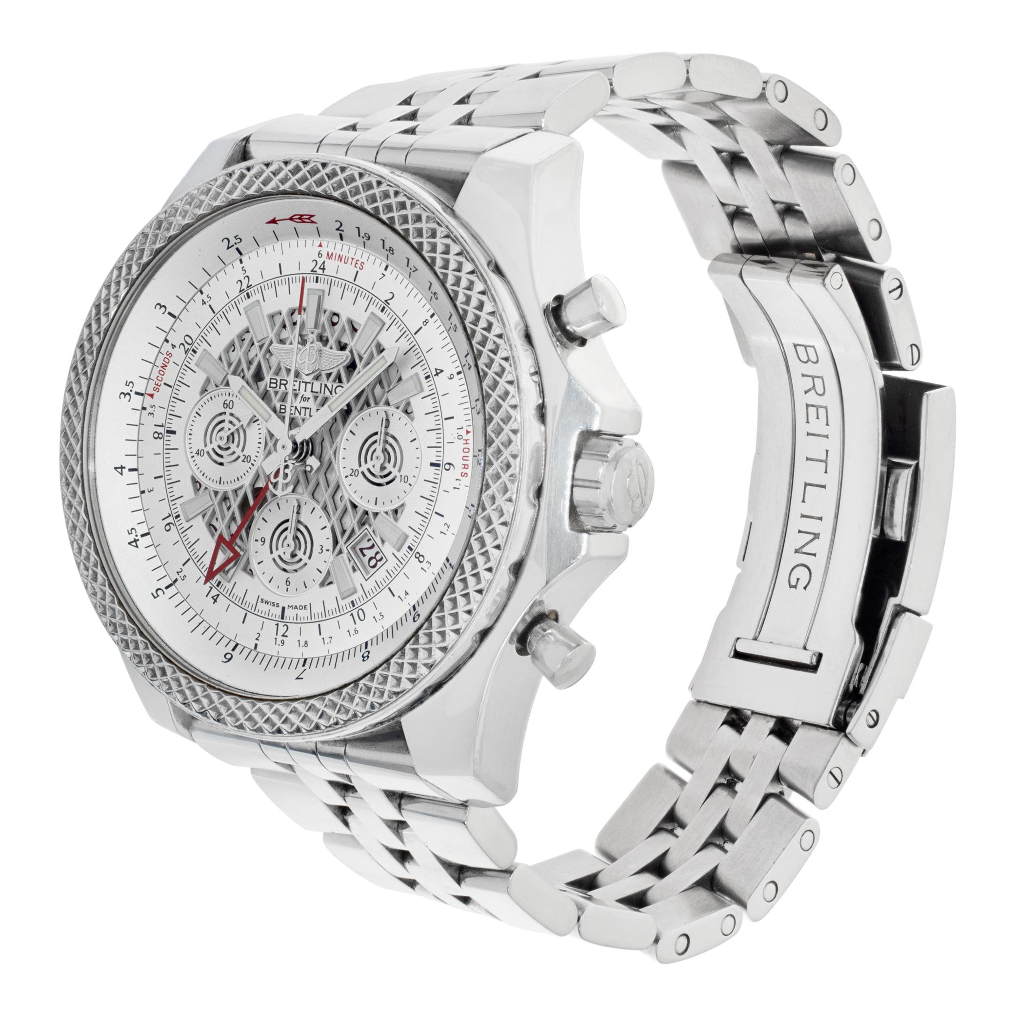 Breitling Bentley B04 GMT in stainless steel. Auto w/ sweep seconds, date, chronograph and dual time. 49 mm case size. Ref AB0431. Fine Pre-owned Breitling Watch.

 Certified preowned Sport Breitling Bentley GMT AB0431 watch is made out of Stainless