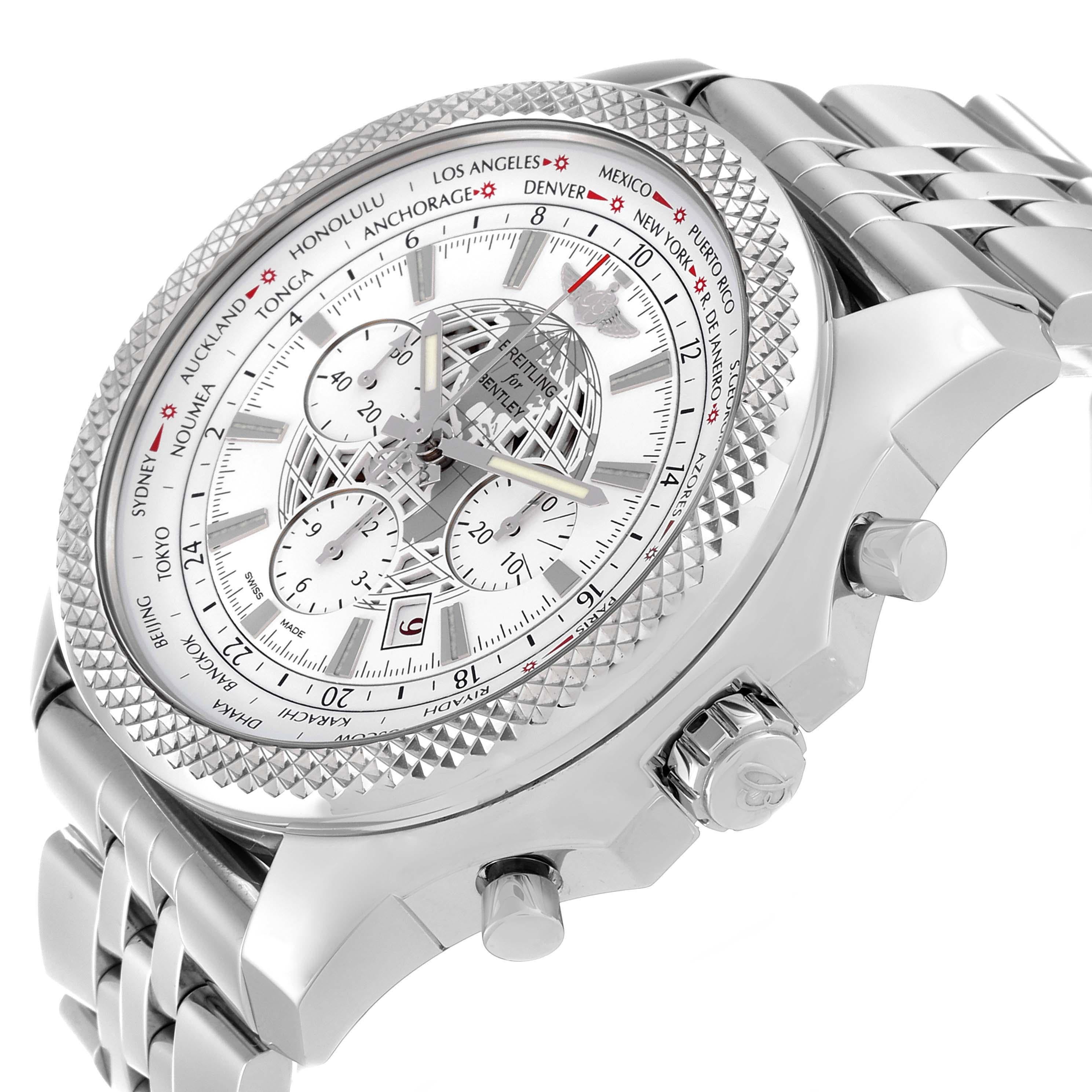 Breitling Bentley GMT B05 Unitime White Dial Steel Mens Watch AB0521 In Excellent Condition In Atlanta, GA