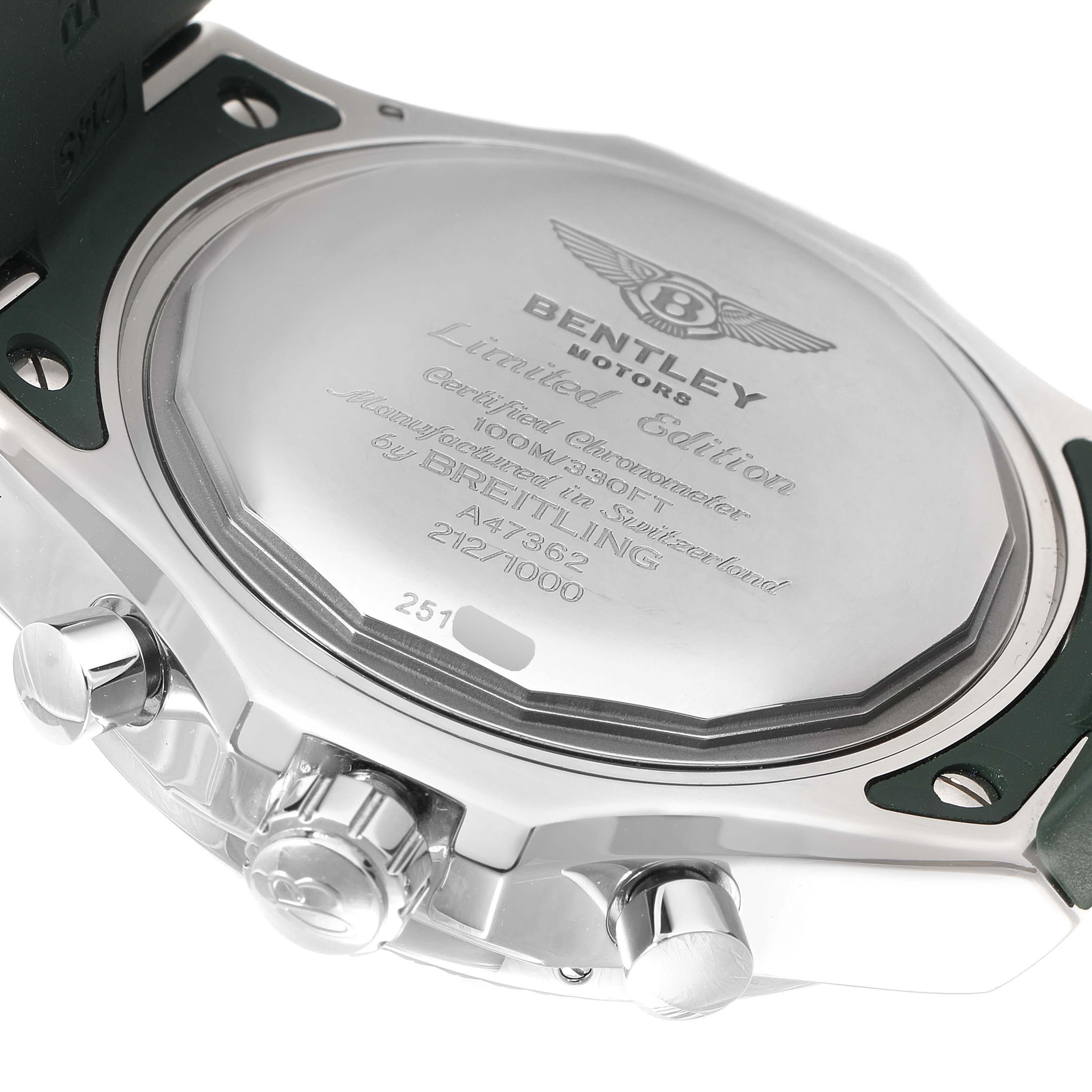 Breitling Bentley GMT Green Strap Limited Edition Watch A47362 Box Papers In Excellent Condition For Sale In Atlanta, GA