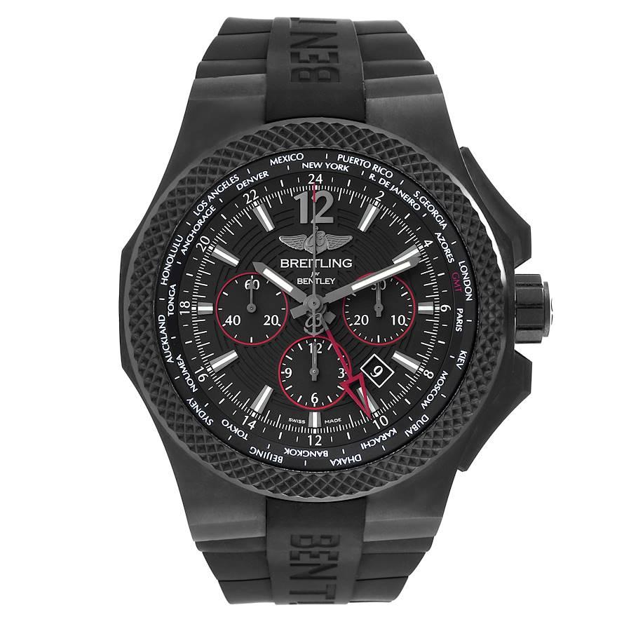 Breitling Bentley GMT Light Body Midnight Carbon LE Mens Watch VB0432. Automatic self-winding officially certified chronometer movement. Chronograph function. Black DLC titanium case 49.0 mm in diameter. Bidirectional rotating carbon bezel. Scratch