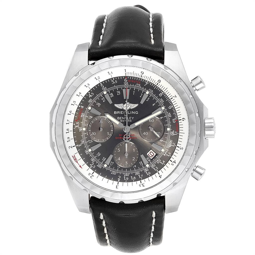 Breitling Bentley Grey Dial Chronograph Steel Mens Watch A25362. Automatic self-winding officially certified chronometer movement. Chronograph function. Stainless steel case 49 mm in diameter. Stainless steel screwed-down crown and pushers. Screw