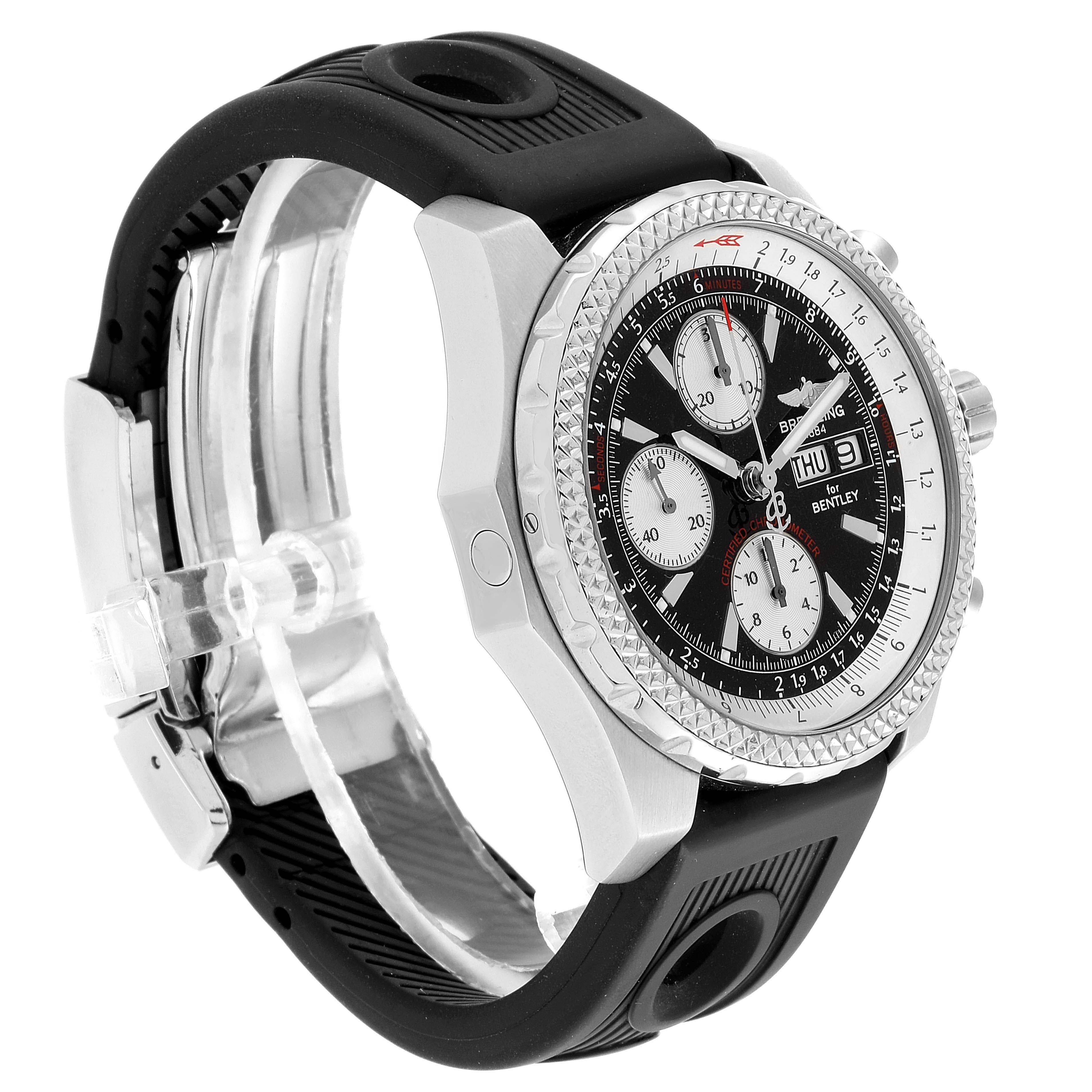 Breitling Bentley GT schwarzes Zifferblatt Kautschukband Stahl Herrenuhr A13363 im Zustand „Hervorragend“ im Angebot in Atlanta, GA