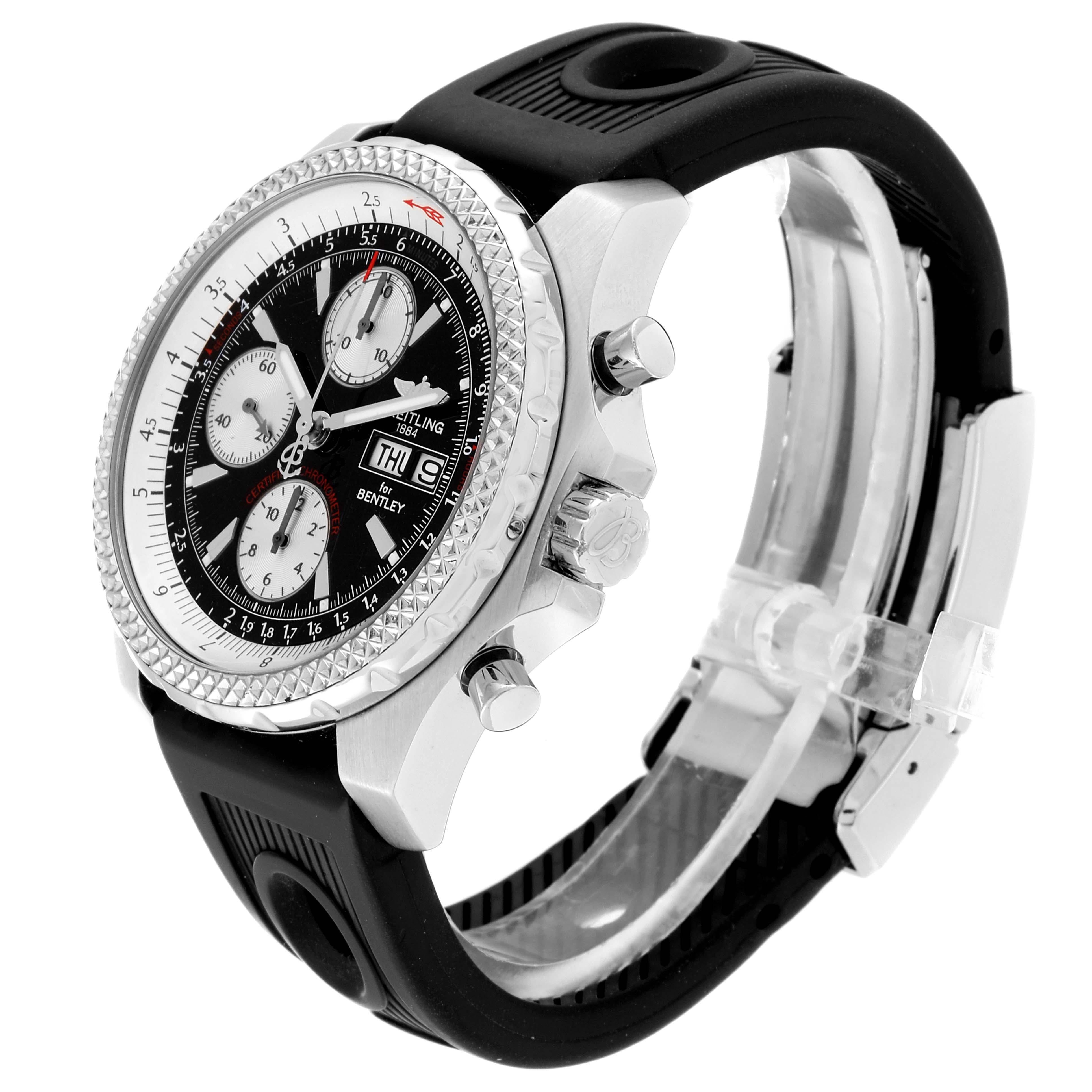 Breitling Bentley GT schwarzes Zifferblatt Kautschukband Stahl Herrenuhr A13363 im Angebot 1