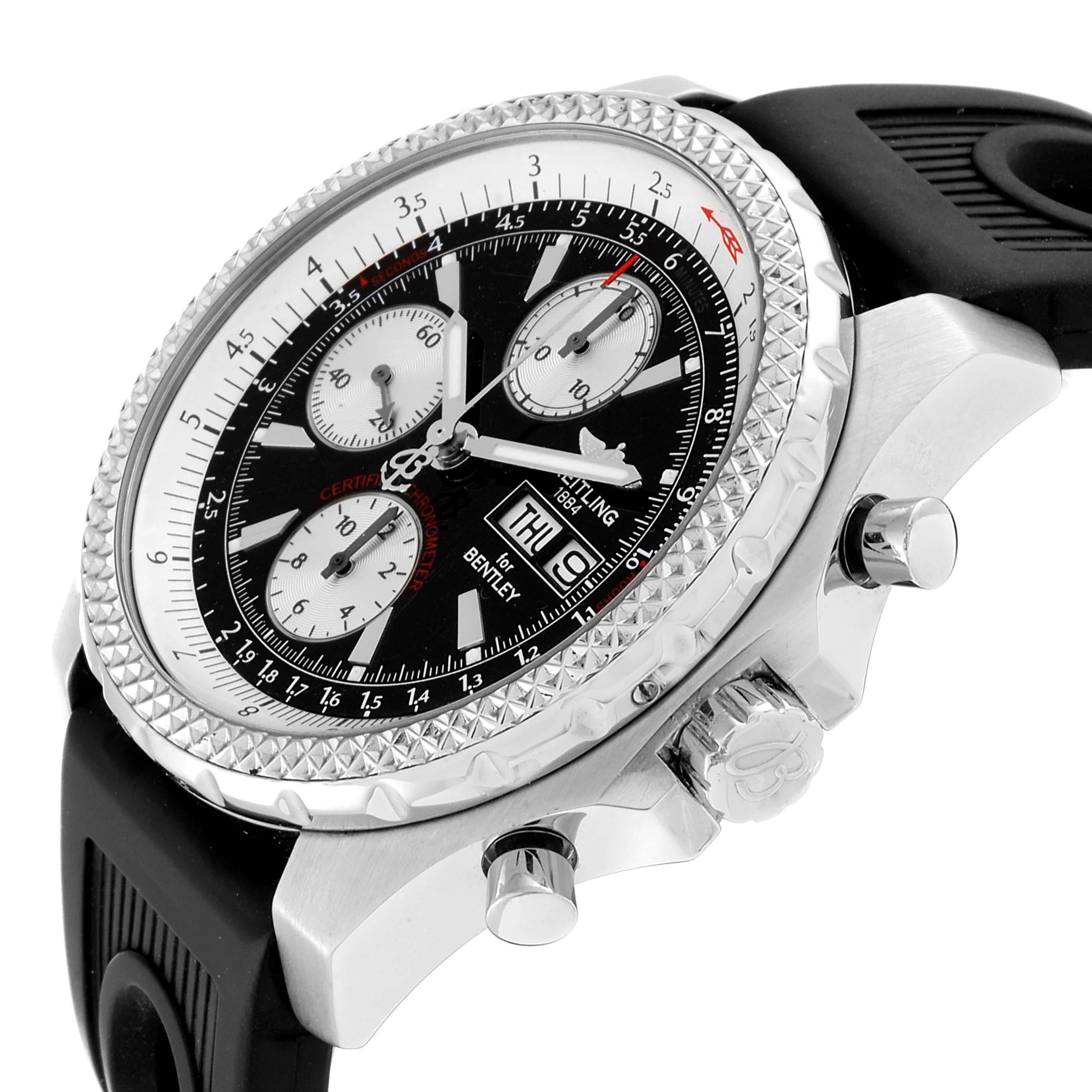 Breitling Bentley GT schwarzes Zifferblatt Kautschukband Stahl Herrenuhr A13363 im Angebot 2