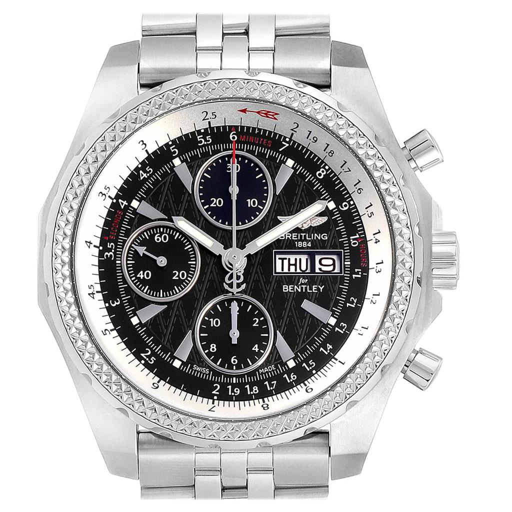 Breitling Bentley GT Black Dial Steel Men’s Watch A13363 Box Papers For Sale