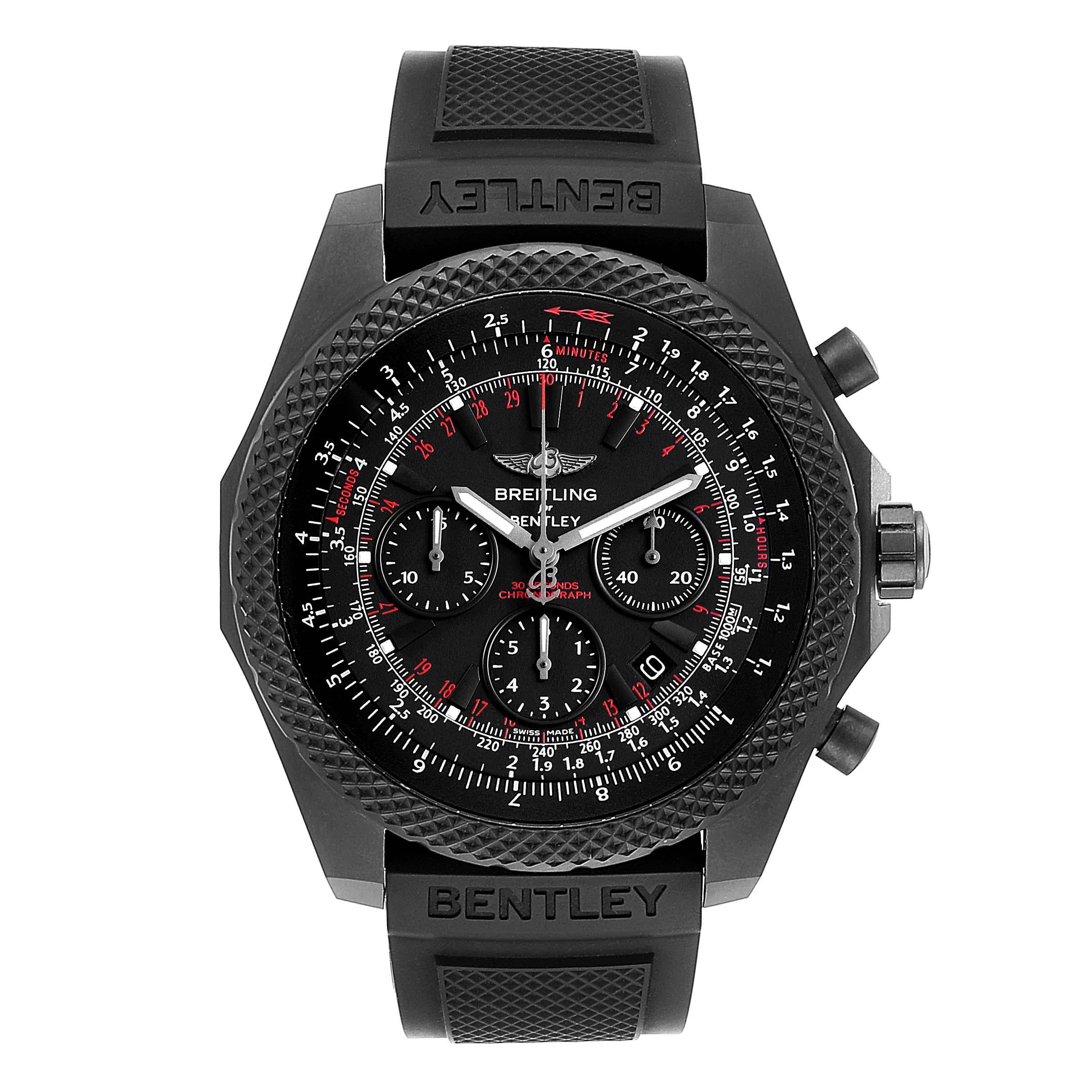 Breitling Bentley Light Body Midnight Carbon Ruber Strap LE Watch V25367. Automatic self-winding officially certified chronometer movement. Chronograph function. Black PVD coated titanium case 49.0 mm in diameter. Bidirectional rotating bezel.