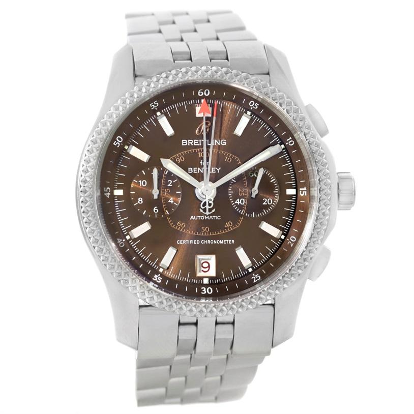Breitling Bentley Mark VI Brown Dial Mens Steel Platinum Watch P26362. Self-winding automatic officially certified chronometer movement. Chronograph function. Stainless steel case 43.0 mm in diameter. Stainless steel screwed-down crown and pushers.
