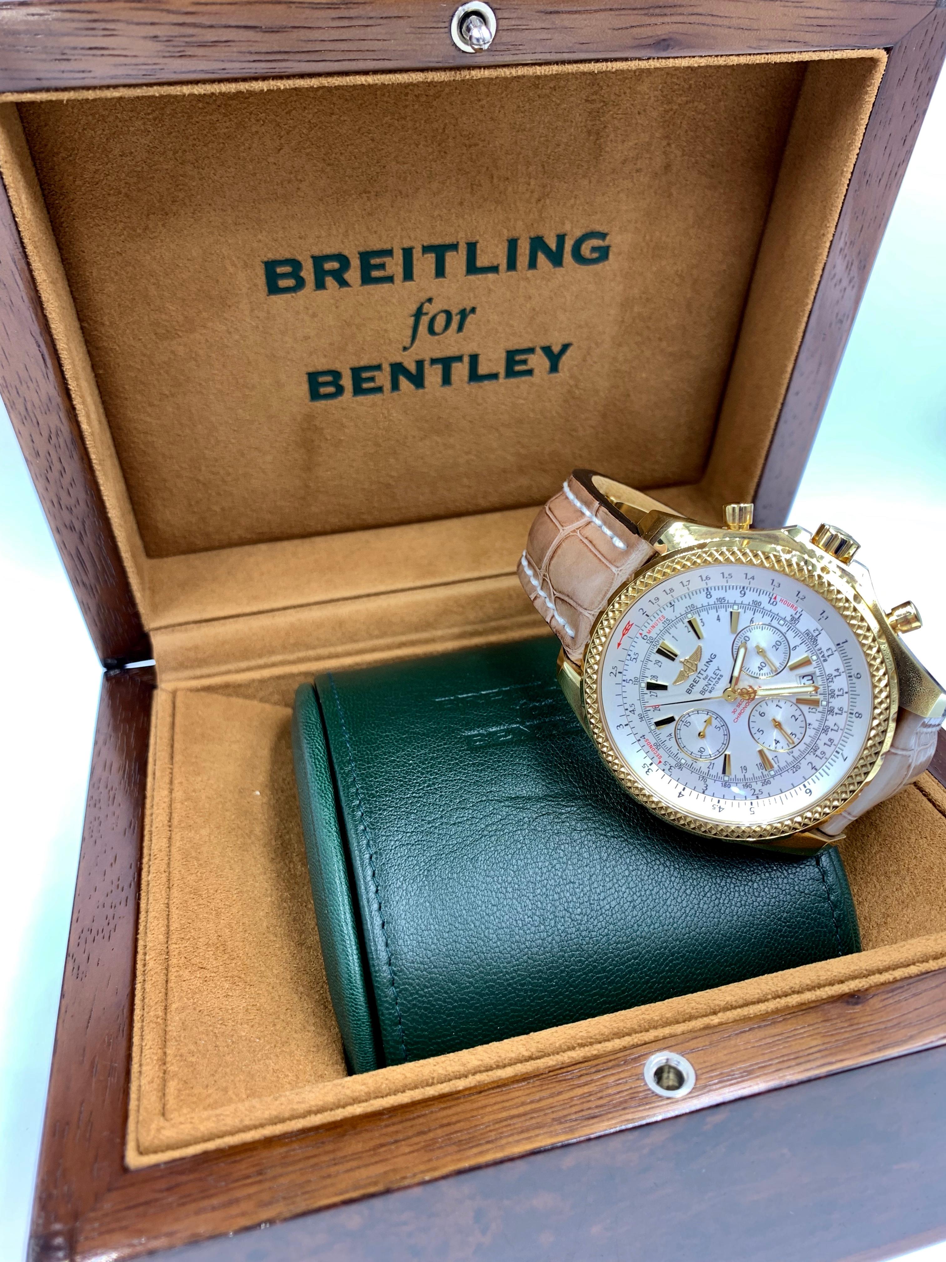 Breitling Bentley Motors 18 Karat Yellow Gold Watch on a Brown Croco Strap 4