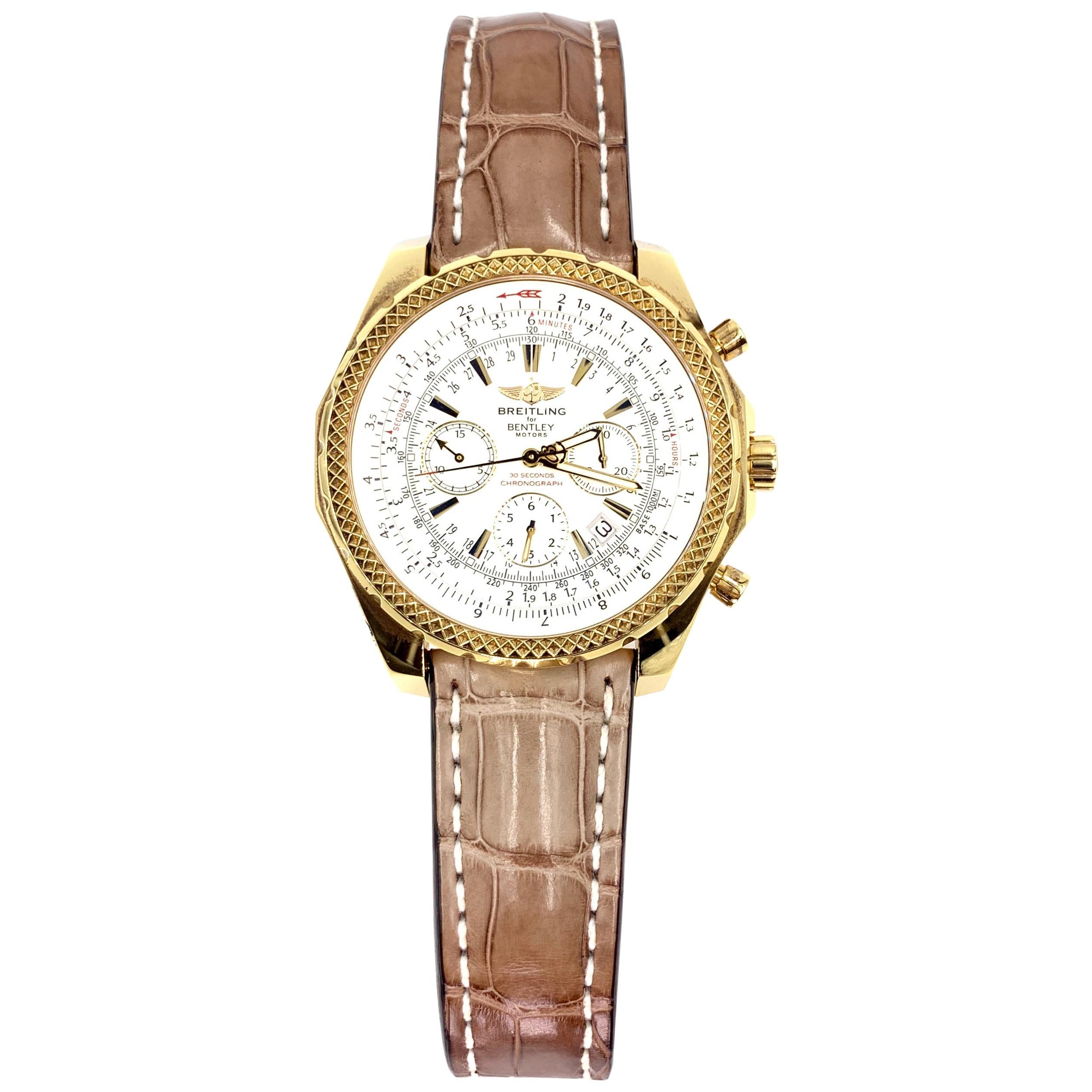 Breitling Bentley Motors 18 Karat Yellow Gold Watch on a Brown Croco Strap