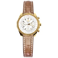 Breitling Bentley Motors 18 Karat Yellow Gold Watch on a Brown Croco Strap