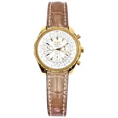 Breitling Bentley Motors 18 Karat Yellow Gold Watch on a Brown Croco Strap