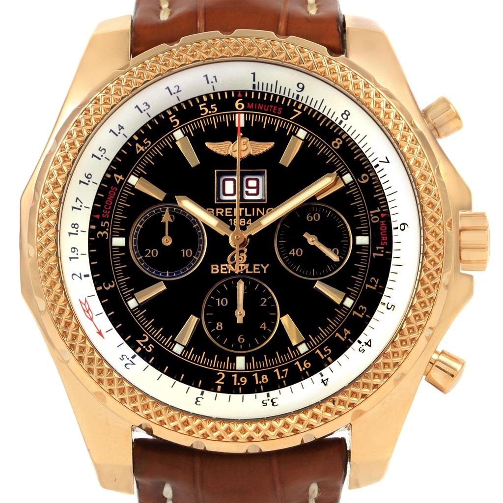 Breitling Bentley Motors 6.75 Yellow Gold Chronograph Mens Watch K44362. Automatic self-winding officially certified chronometer movement. Chronograph function. 18K yellow gold case 48.7 mm in diameter. Screwed-down crown and pushers. Case
