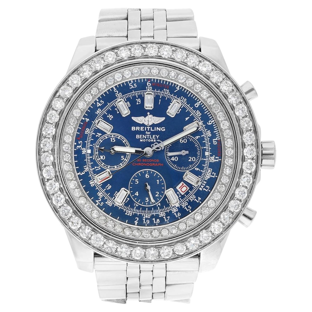 Breitling Bentley Motors A25362 Stainless Blue Dial 48mm Diamond Bezel Watch For Sale