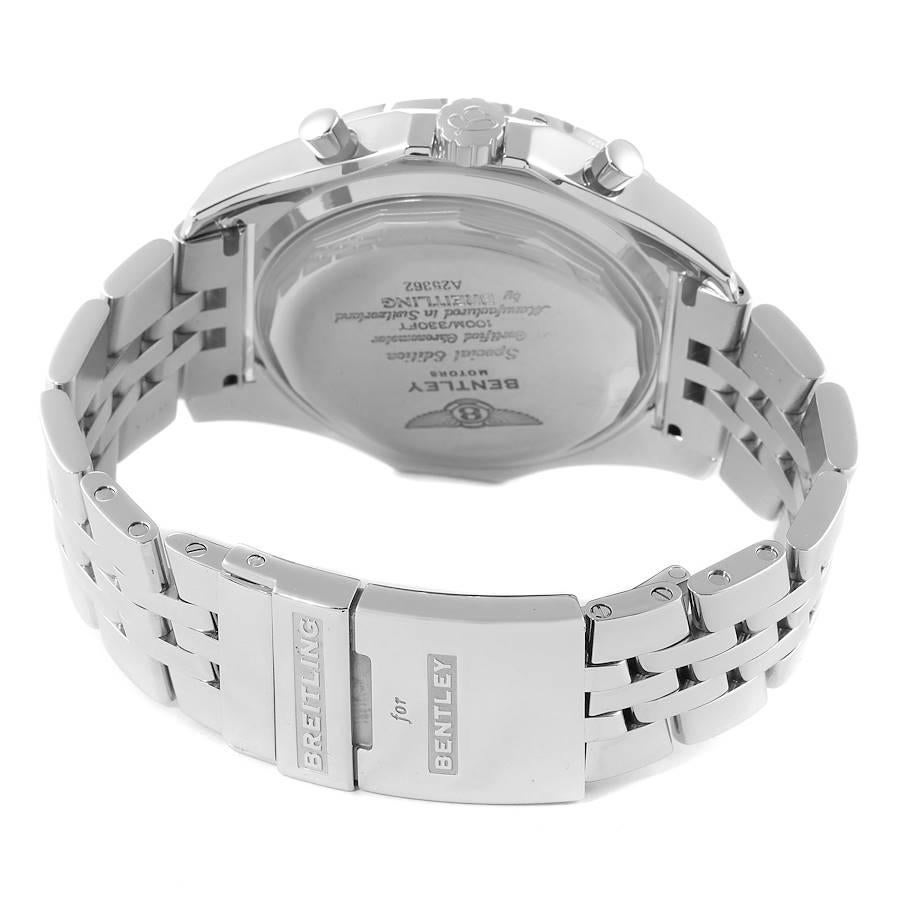 Breitling Bentley Motors Schwarzes Zifferblatt Chronograph Stahl Herrenuhr A25362 Papiere im Angebot 4