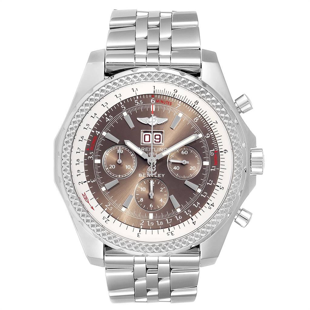 Breitling Bentley Motors Bronze Dial Chronograph Watch A44362 Box Papers. Automatic self-winding officially certified chronometer movement. Chronograph function. Stainless steel case 48.7 mm in diameter. Stainless steel screwed-down crown and