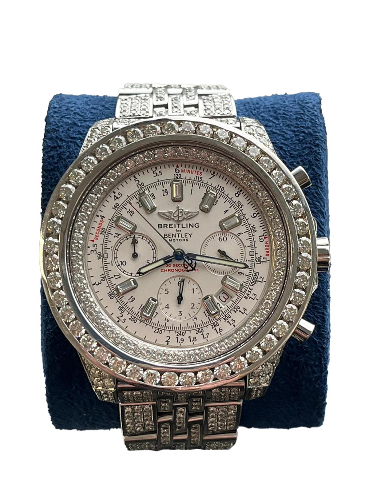 Breitling Bentley Motors Chronograph Steel Custom Natural Diamond Watch A4436412 1