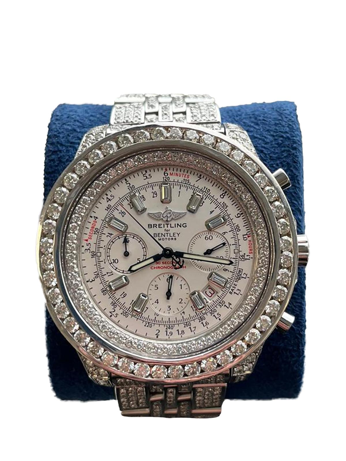 Breitling Bentley Motors Chronograph Steel Custom Natural Diamond Watch A4436412 2