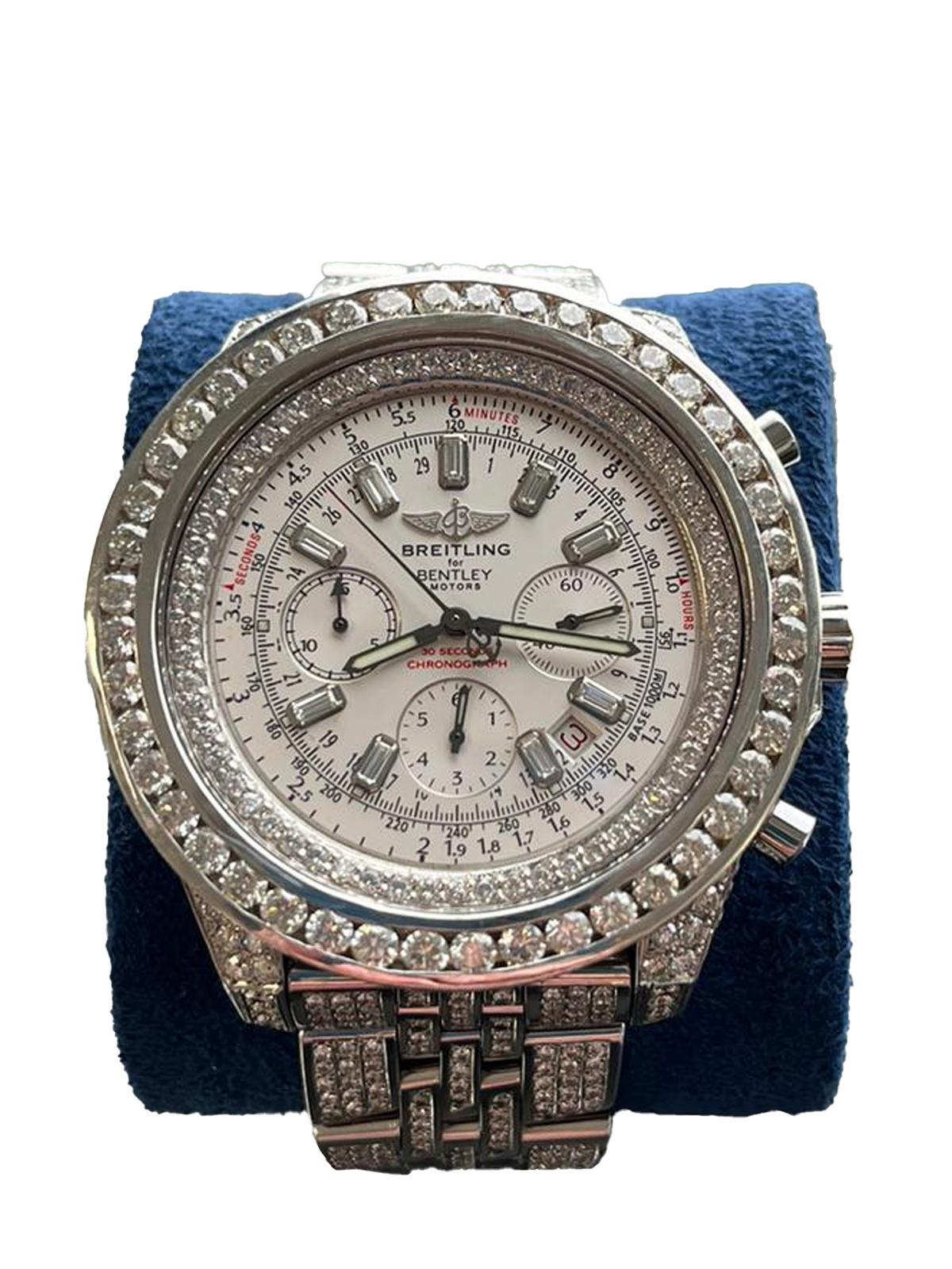 Breitling Bentley Motors Chronograph Steel Custom Natural Diamond Watch A4436412 3