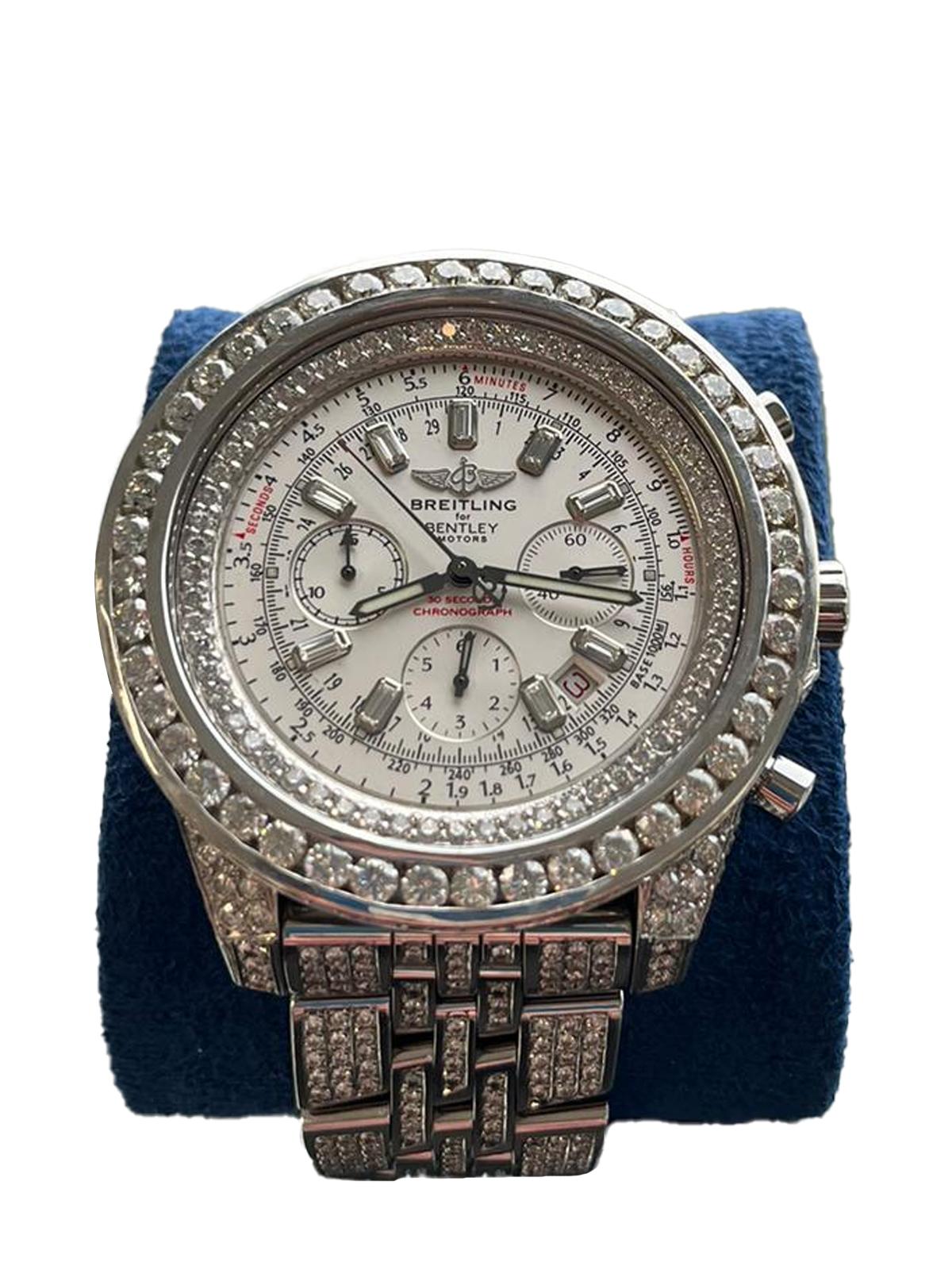 Breitling Bentley Motors Chronograph Steel Custom Natural Diamond Watch A4436412 4