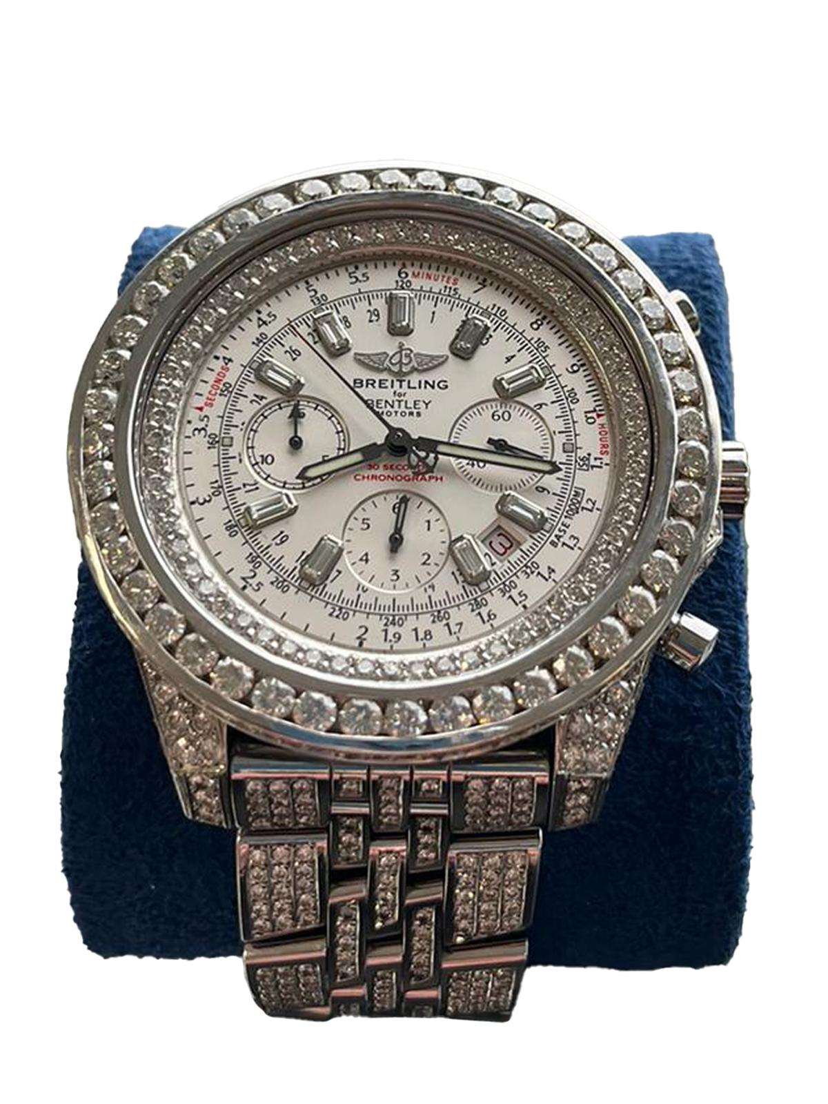 Breitling Bentley Motors Chronograph Steel Custom Natural Diamond Watch A4436412 5