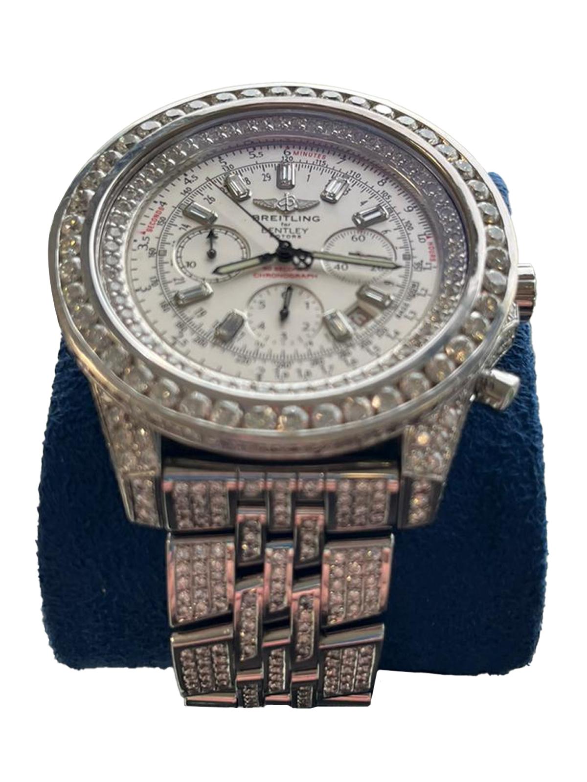 Breitling Bentley Motors Chronograph Steel Custom Natural Diamond Watch A4436412 6