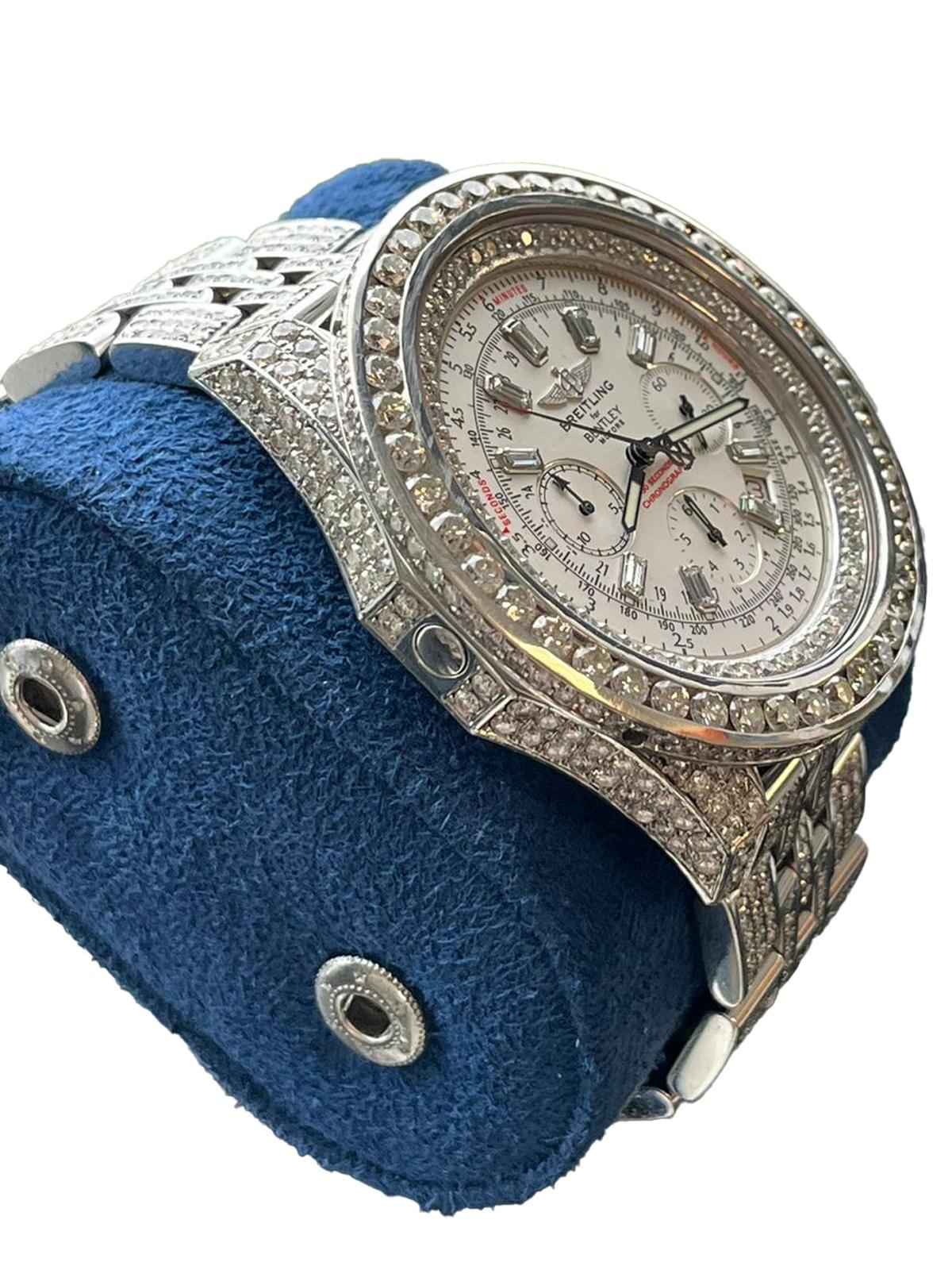 Breitling Bentley Motors Chronograph Steel Custom Natural Diamond Watch A4436412 9
