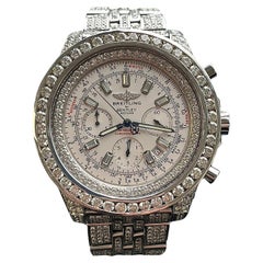 Used Breitling Bentley Motors Chronograph Steel Custom Natural Diamond Watch A4436412