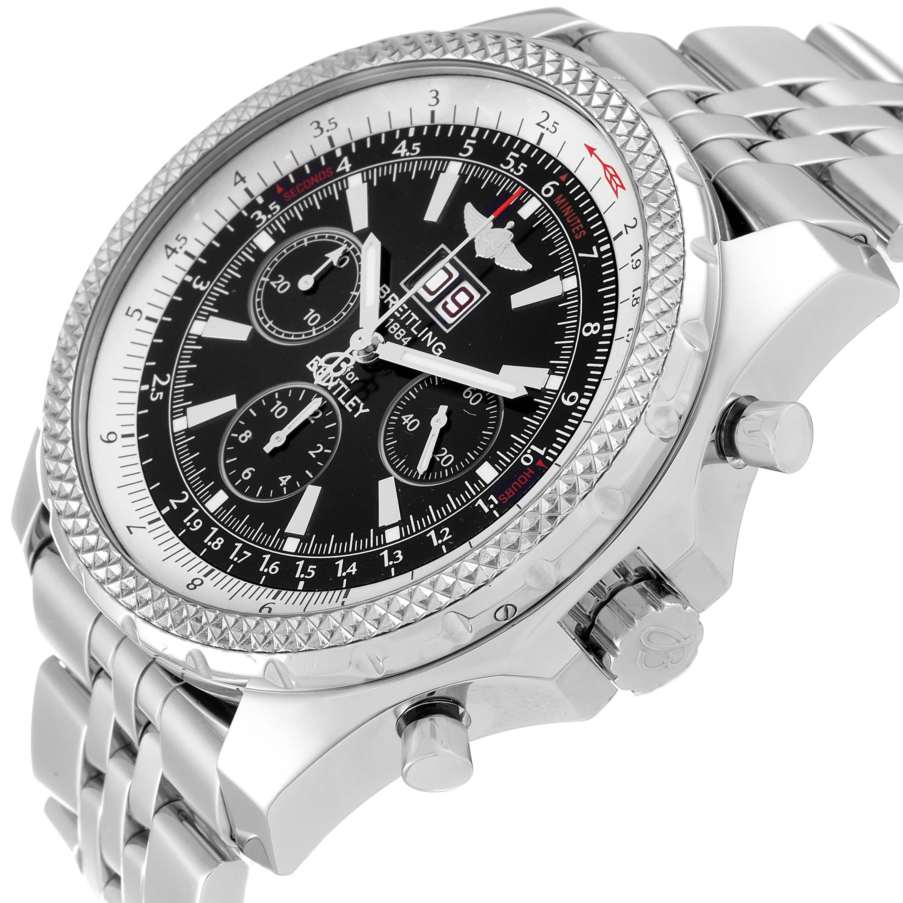 Breitling Bentley Motors Chronograph Steel Mens Watch A44362 Box Papers In Excellent Condition For Sale In Atlanta, GA