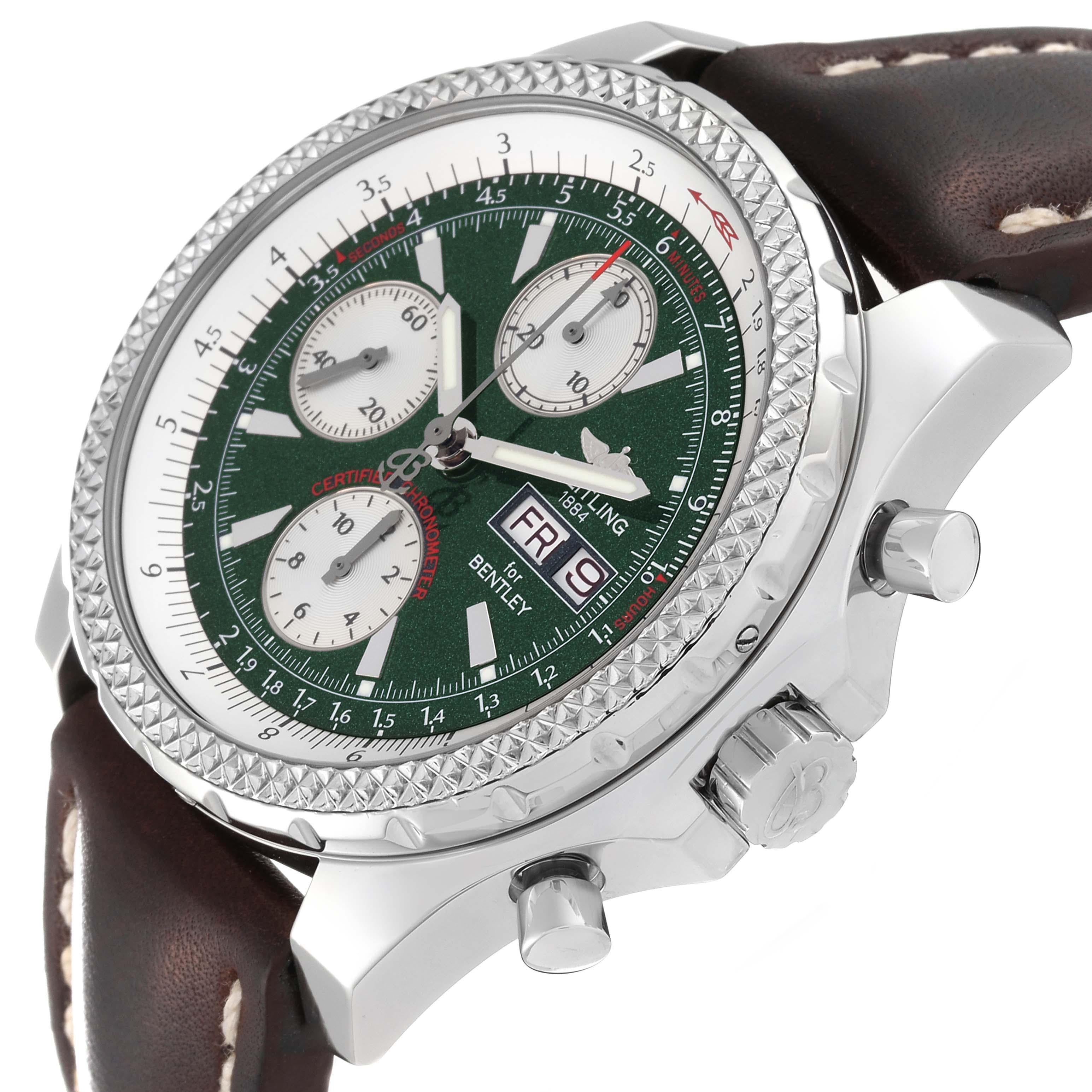 Breitling Bentley Motors GT Green Special Edition Steel Mens Watch A13362 For Sale 3