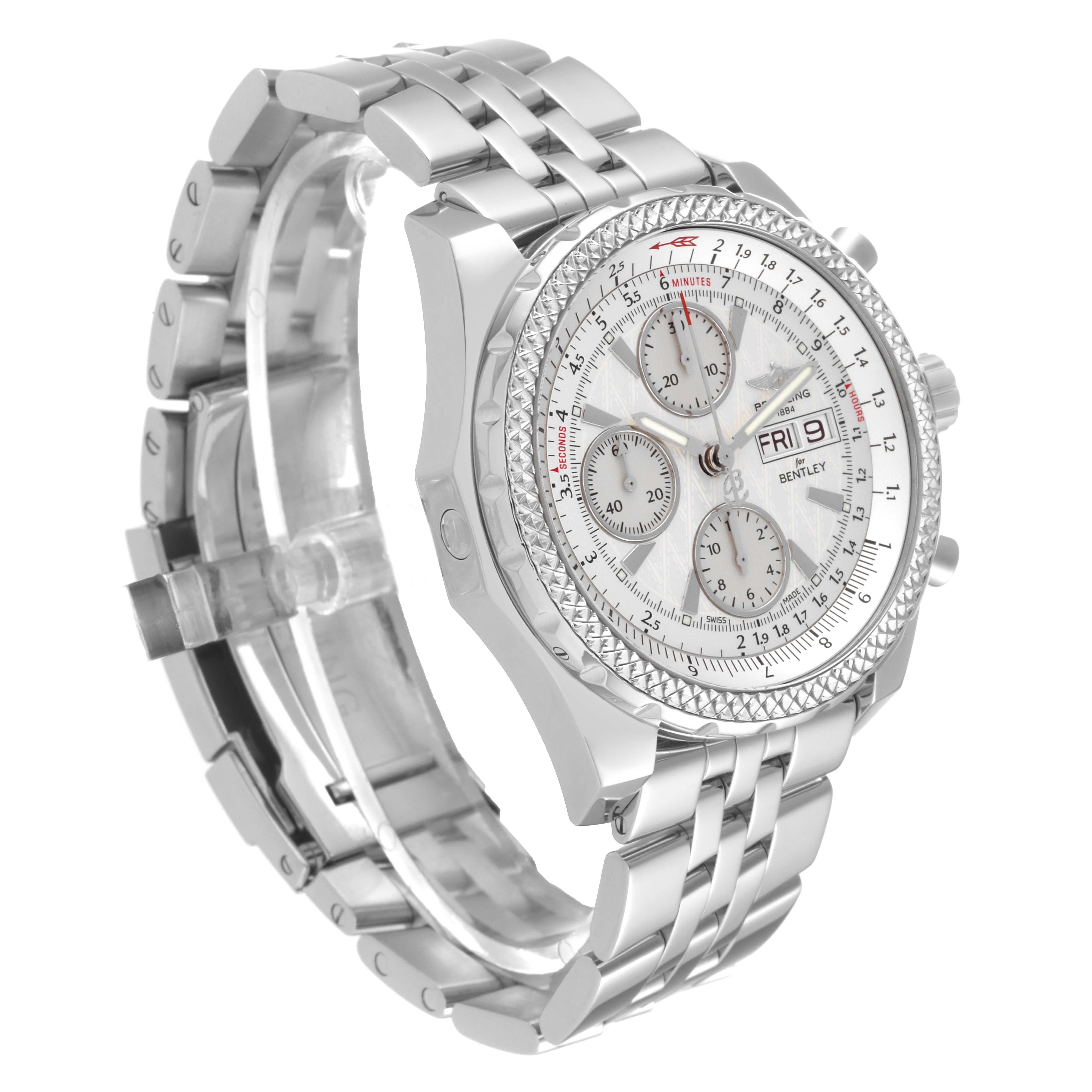 Breitling Bentley Motors GT White Dial Chronograph Steel Mens Watch A13362 In Excellent Condition In Atlanta, GA