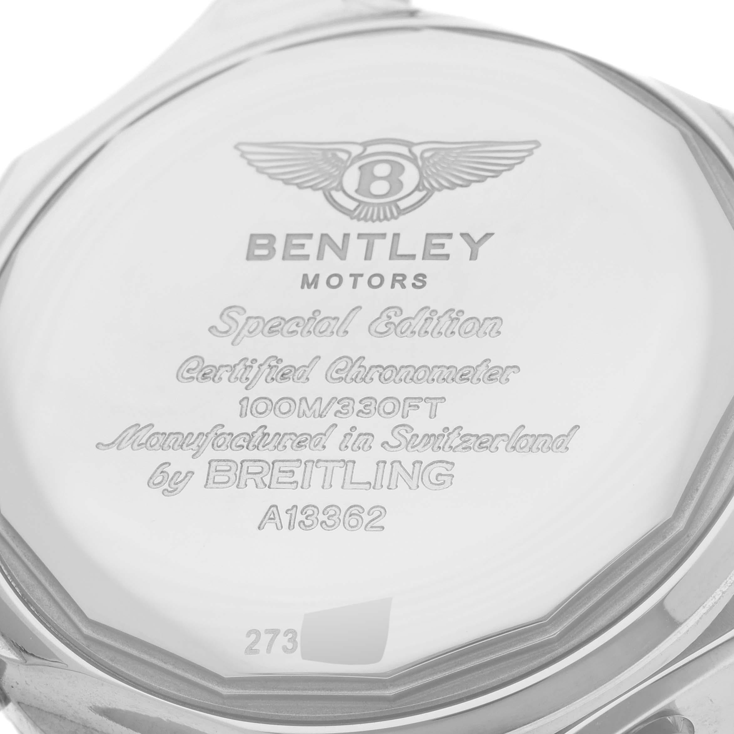 Breitling Bentley Motors GT White Dial Steel Mens Watch A13362 Box Card In Excellent Condition In Atlanta, GA