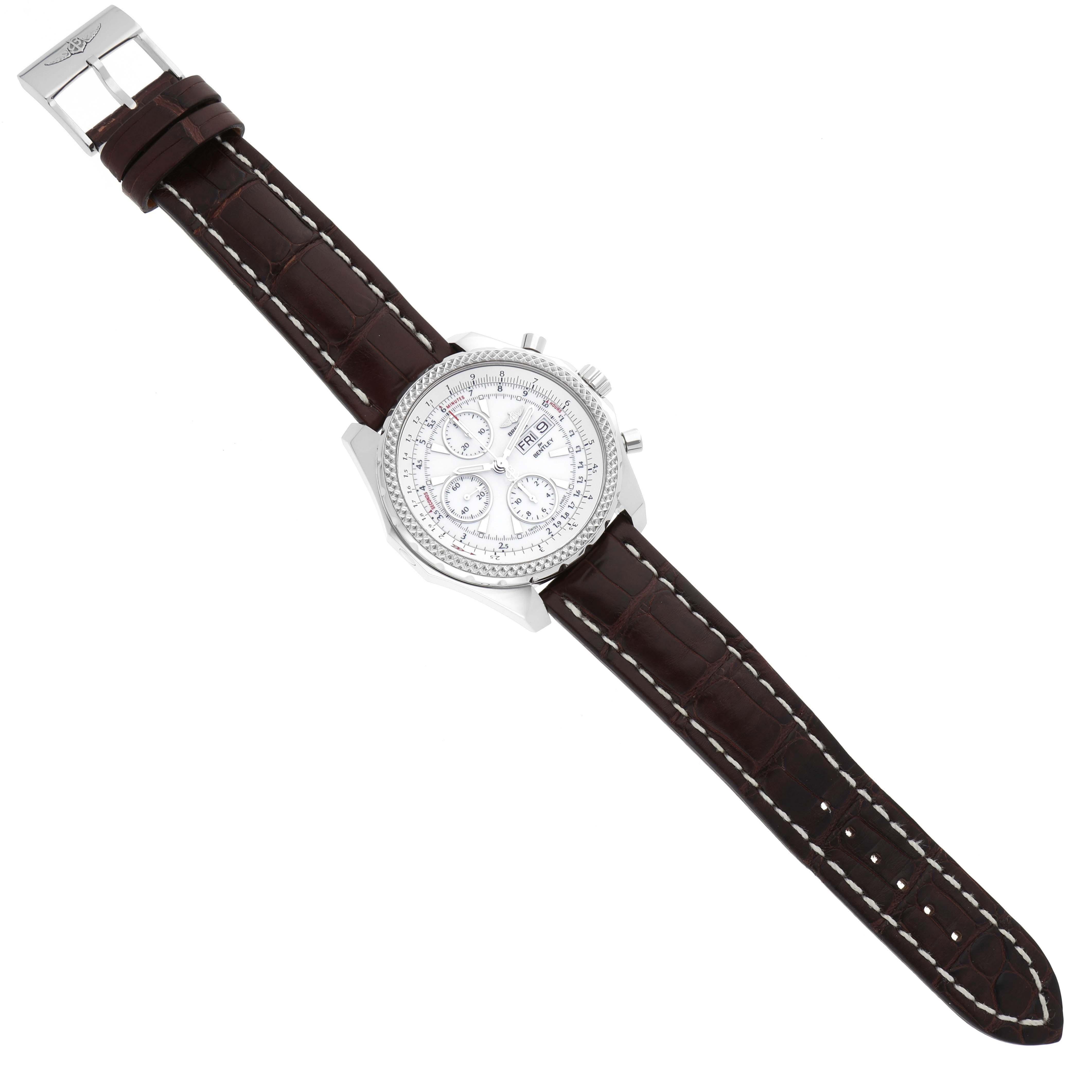 Men's Breitling Bentley Motors GT White Dial Steel Mens Watch A13362 Box Card