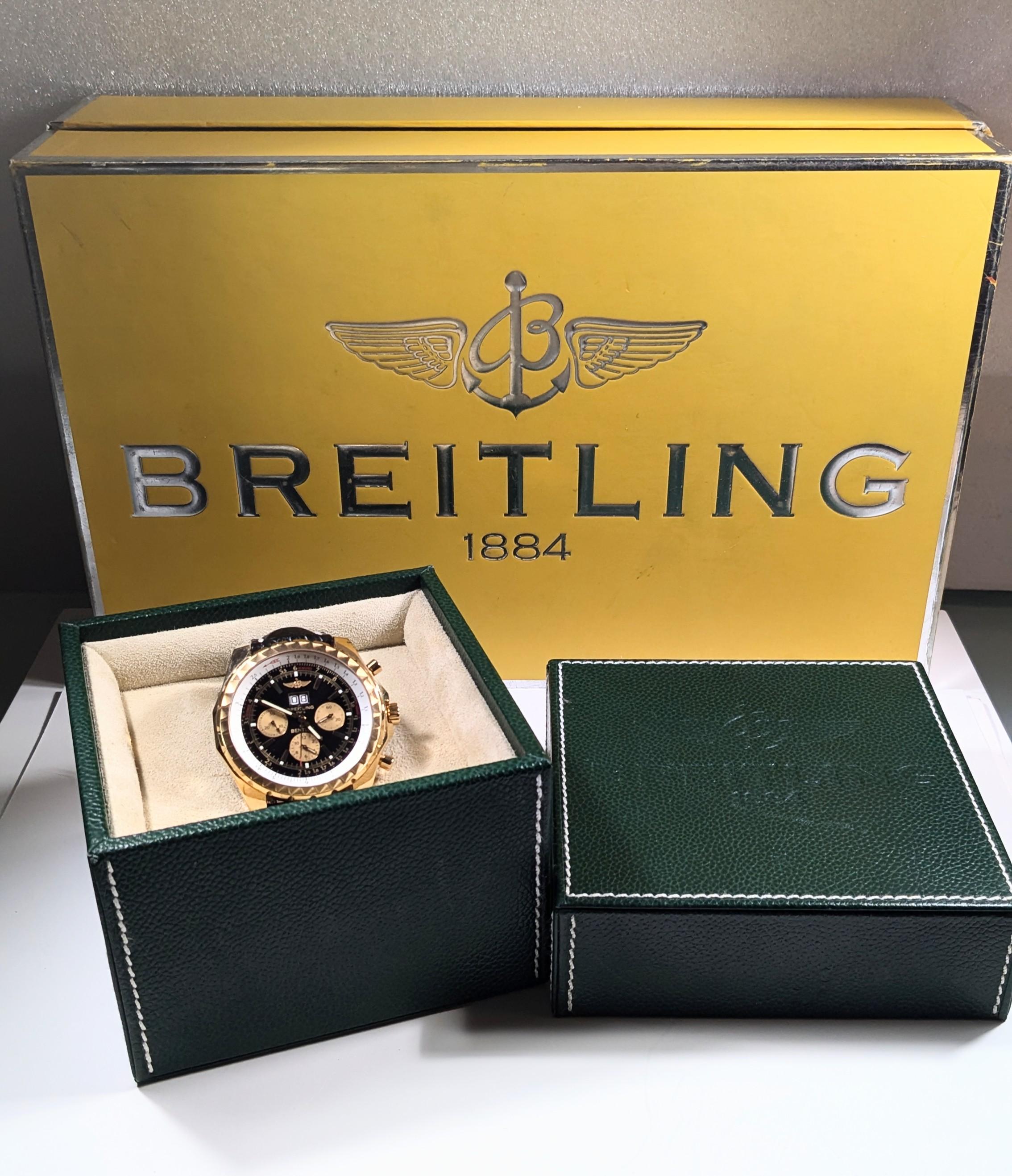 Breitling Bentley Motors GT Schwarz-Weiß-Zifferblatt Gelbgold 46mm mit Schachtel und Papieren im Angebot 10