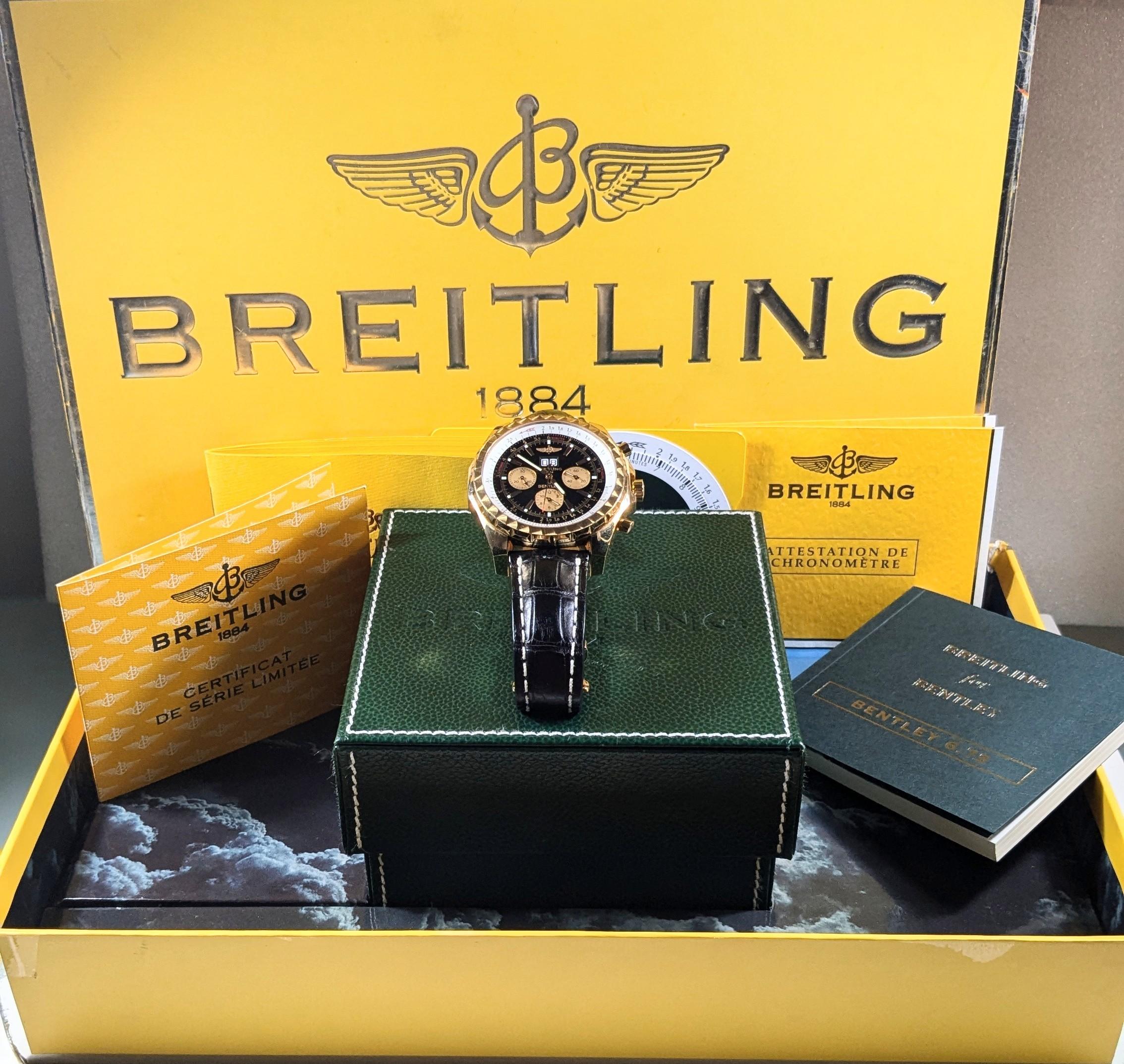 Breitling Bentley Motors GT Schwarz-Weiß-Zifferblatt Gelbgold 46mm mit Schachtel und Papieren im Angebot 12