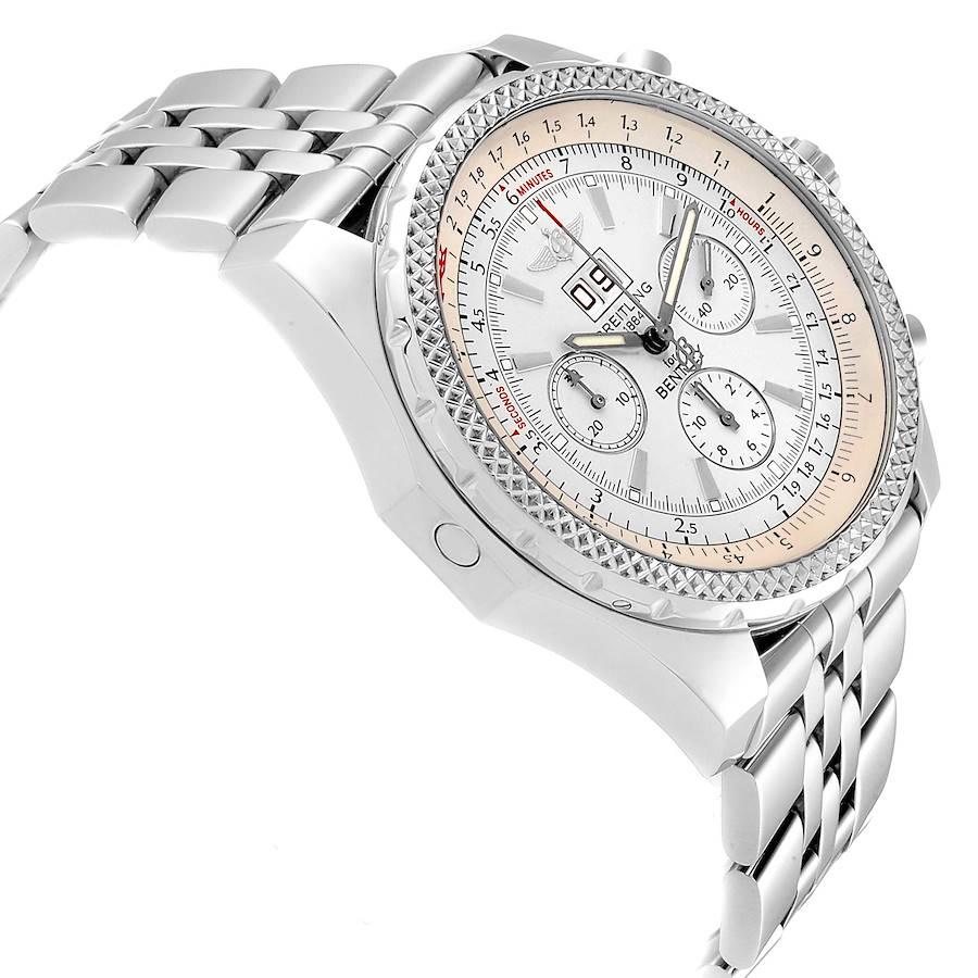 Breitling Bentley Motors Silver Dial Chronograph Mens Watch A44362 Box Papers In Excellent Condition For Sale In Atlanta, GA