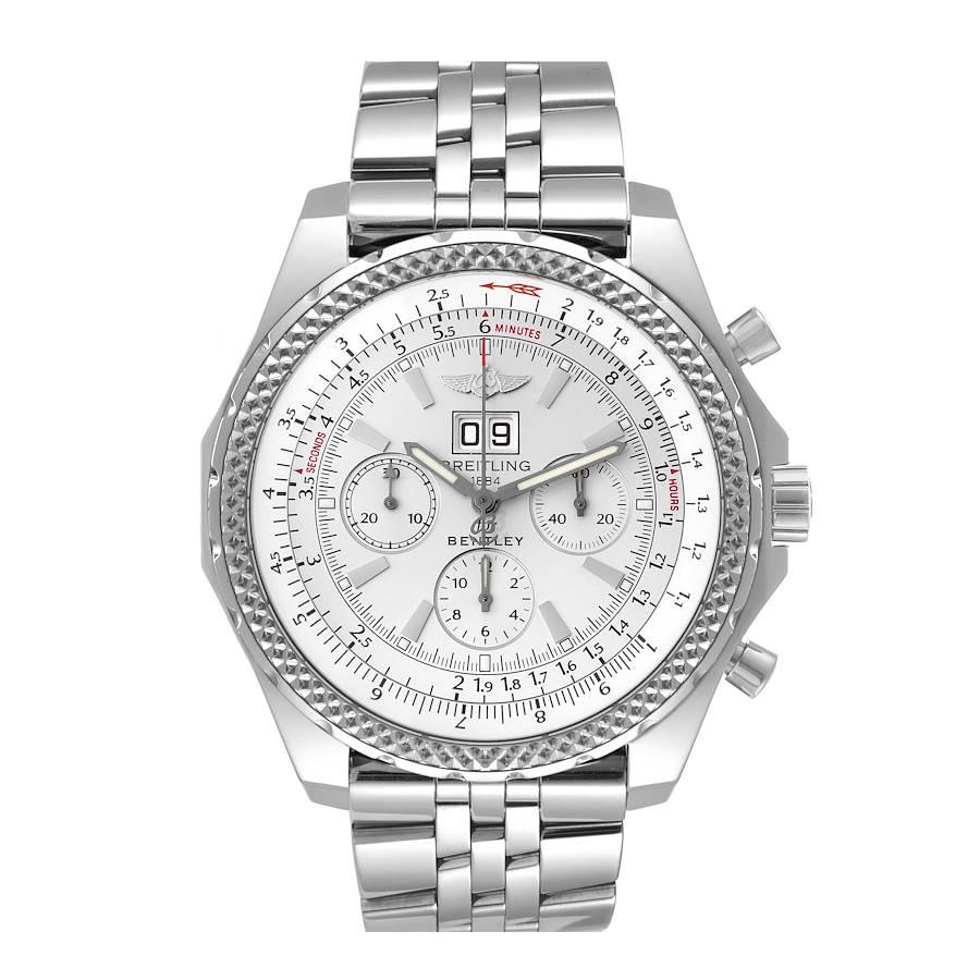Breitling Bentley Motors Silver Dial Chronograph Watch A44362 Box Papers. Automatic self-winding officially certified chronometer movement. Chronograph function. Stainless steel case 48.7 mm in diameter. Stainless steel screwed-down crown and