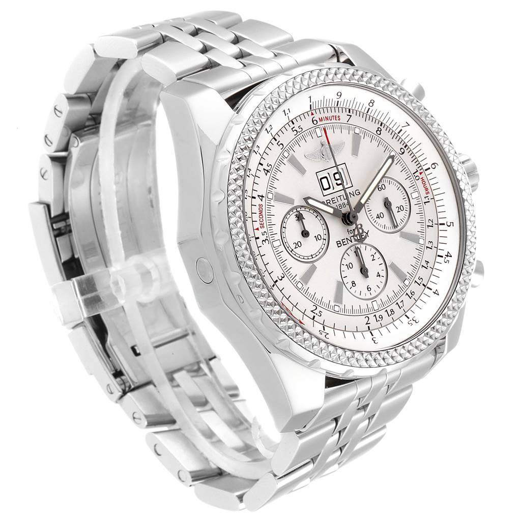 Breitling Bentley Motors Silver Dial Chronograph Watch A44362 Box Papers In Excellent Condition For Sale In Atlanta, GA