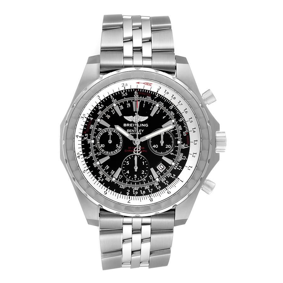 Breitling Bentley Motors T Black Dial Chronograph Mens Watch A25363 Box Papers. Self-winding automatic officially certified chronometer movement. Chronograph function. Stainless steel case 48.7 mm in diameter. Stainless steel screwed-down crown and