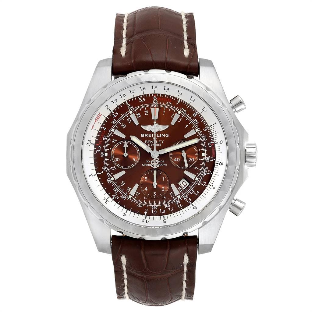Breitling Bentley Motors T Chrono Bronze Dial Steel Mens Watch A25363. Self-winding automatic officially certified chronometer movement. Chronograph function. Stainless steel case 48.7 mm in diameter. Stainless steel screwed-down crown and pushers.