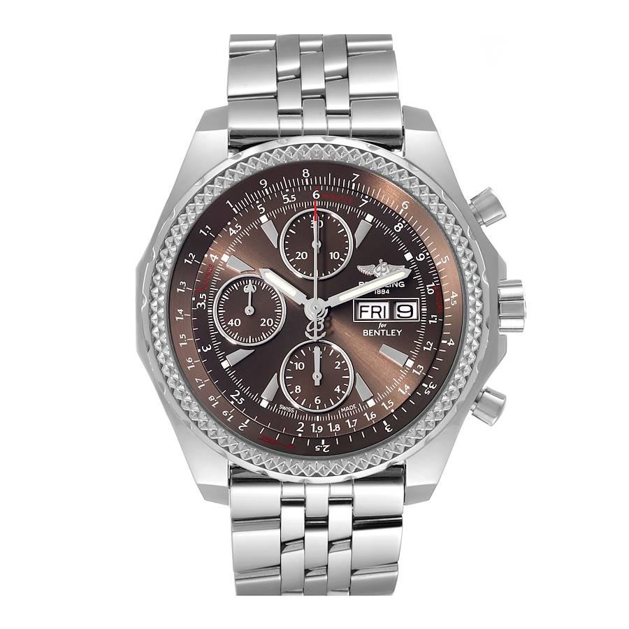 Breitling Bentley Special Edition Bronze Dial Steel Mens Watch A13363 Box Card. Self-winding automatic officially certified chronometer movement. Chronograph function. Stainless steel case 44.8 mm in diameter. Stainless steel screwed-down crown and