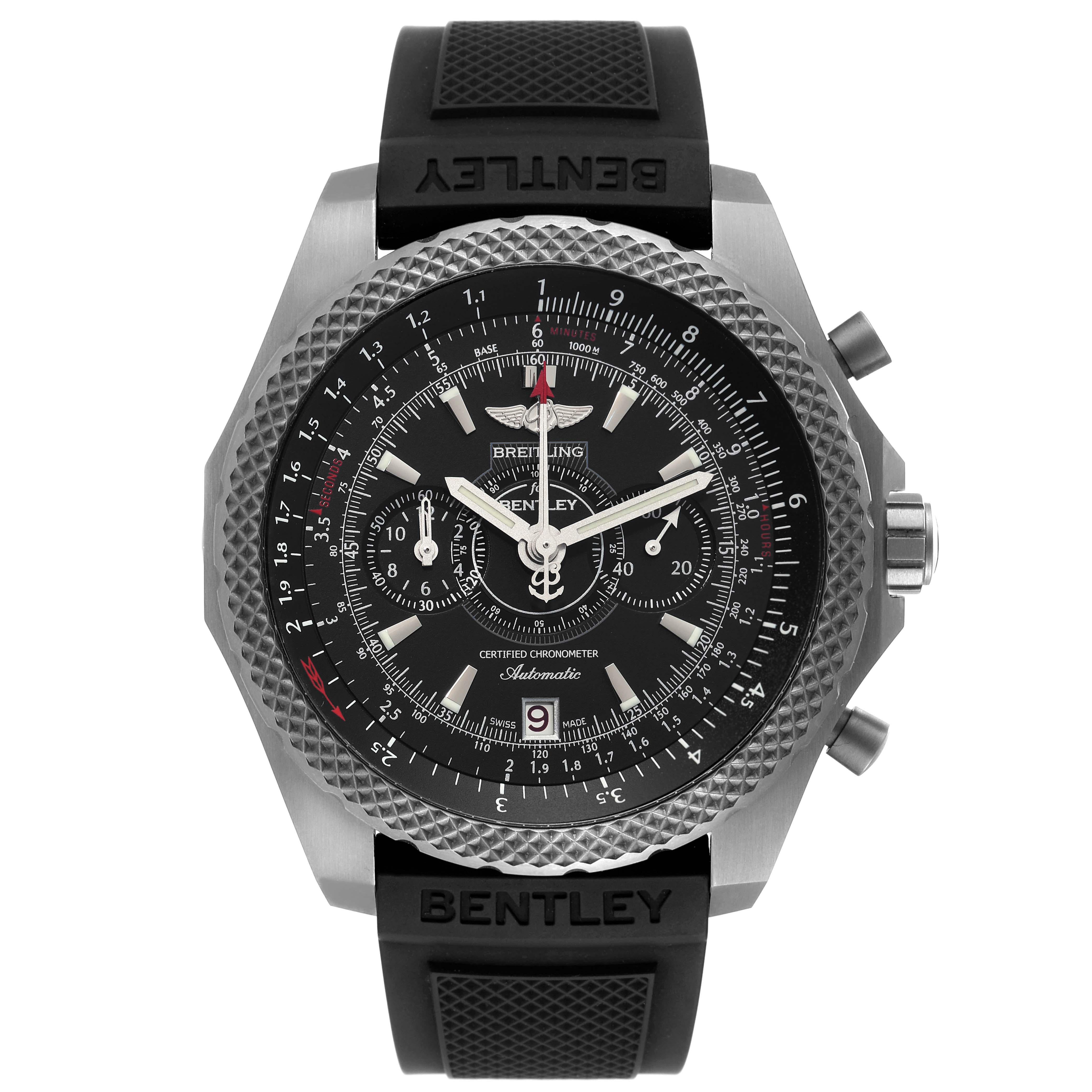 Breitling Bentley Super Sports LE Titanium Mens Watch E27365 Box Card. Automatic self-winding officially certified chronometer movement. Chronograph function. Titanium case 49.0 mm in diameter. Titanium pushers and screwed-down crown. Titanium