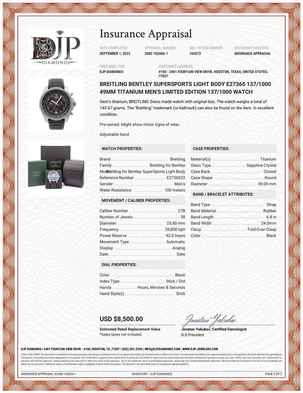 Breitling Limited Edition Bentley Supersports E27365 137/1000 49MM Herrenuhr, Limited Edition im Angebot 2