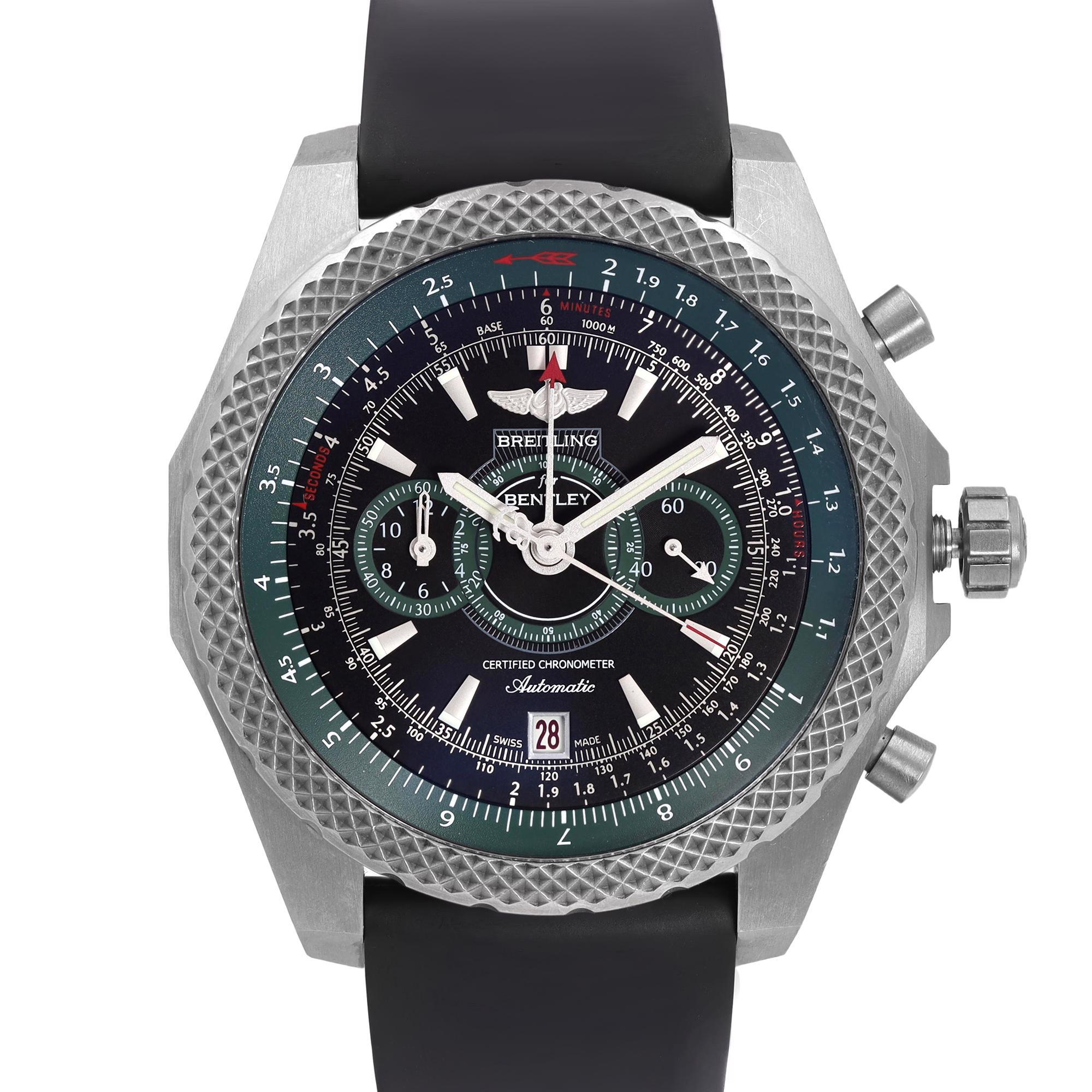 Pre-owned Breitling Bentley Supersports Chronograph Limited Edition Titanium Green Black Dial Automatic Men's Watch E2736536-BB37. This Watch Has Micro Scratches and Nicks Along the Side of the Case. Powered by an Automatic Movement this Beautiful