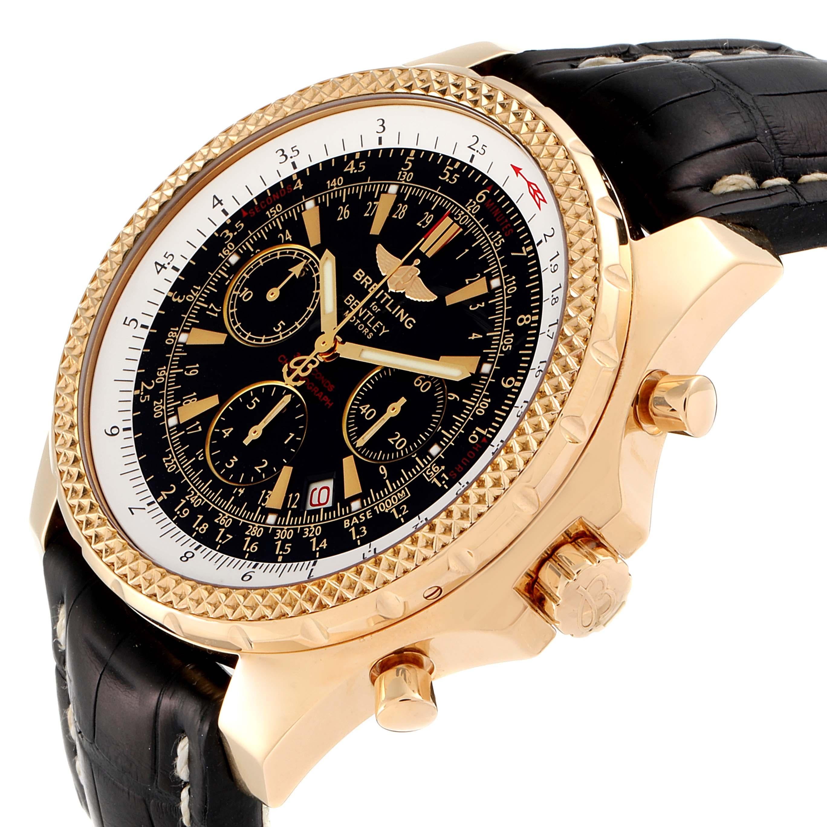 Breitling Bentley Yellow Gold Black Dial Chronograph Watch K25362 In Excellent Condition For Sale In Atlanta, GA