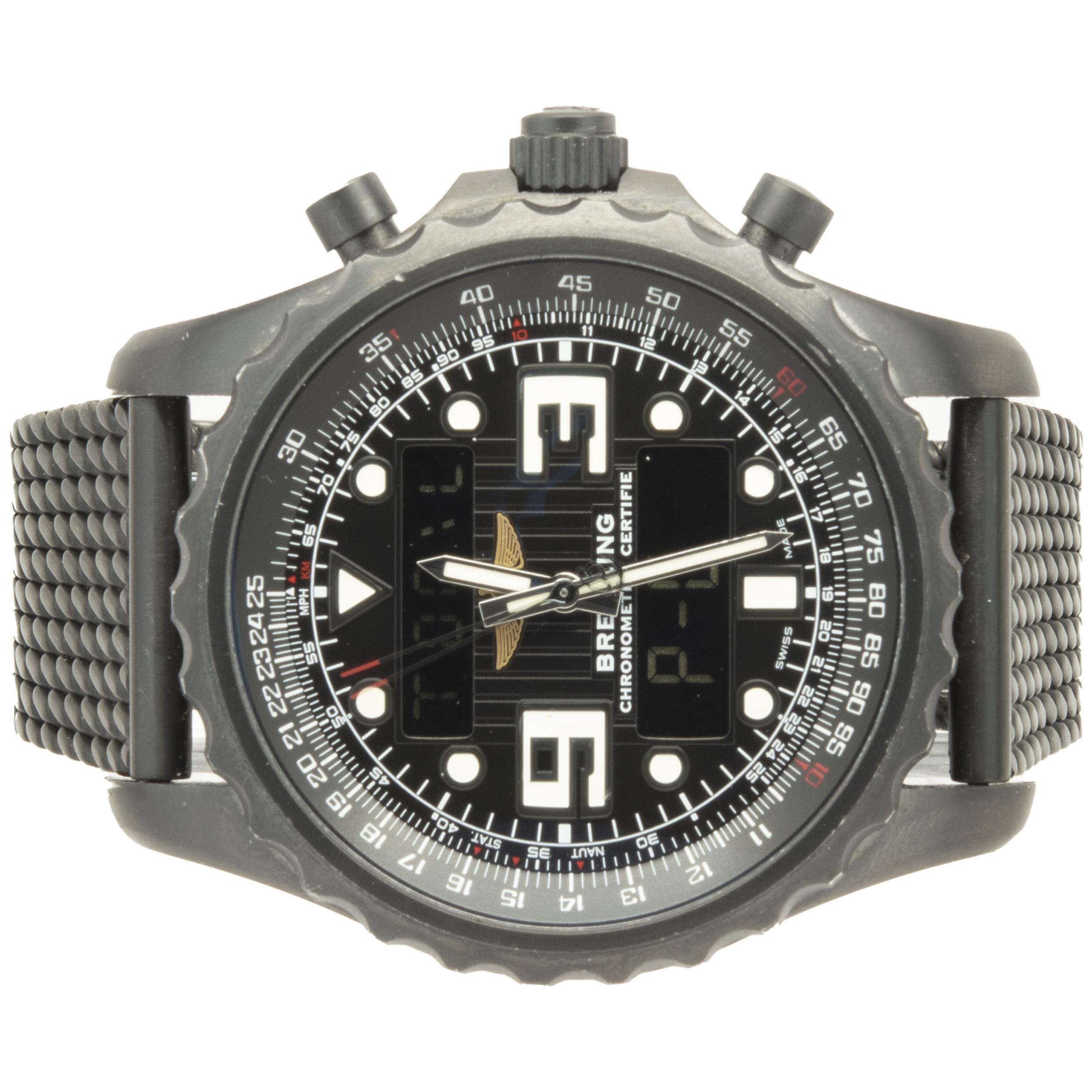 Breitling Black Stainless Steel Chronospace


Designer: Breitling
Movement: automatic / digital
Function: hours, minutes, small seconds, chronograph, digital, alarm
Case: round 48mm stainless steel case, scratch resistant sapphire crystal, water